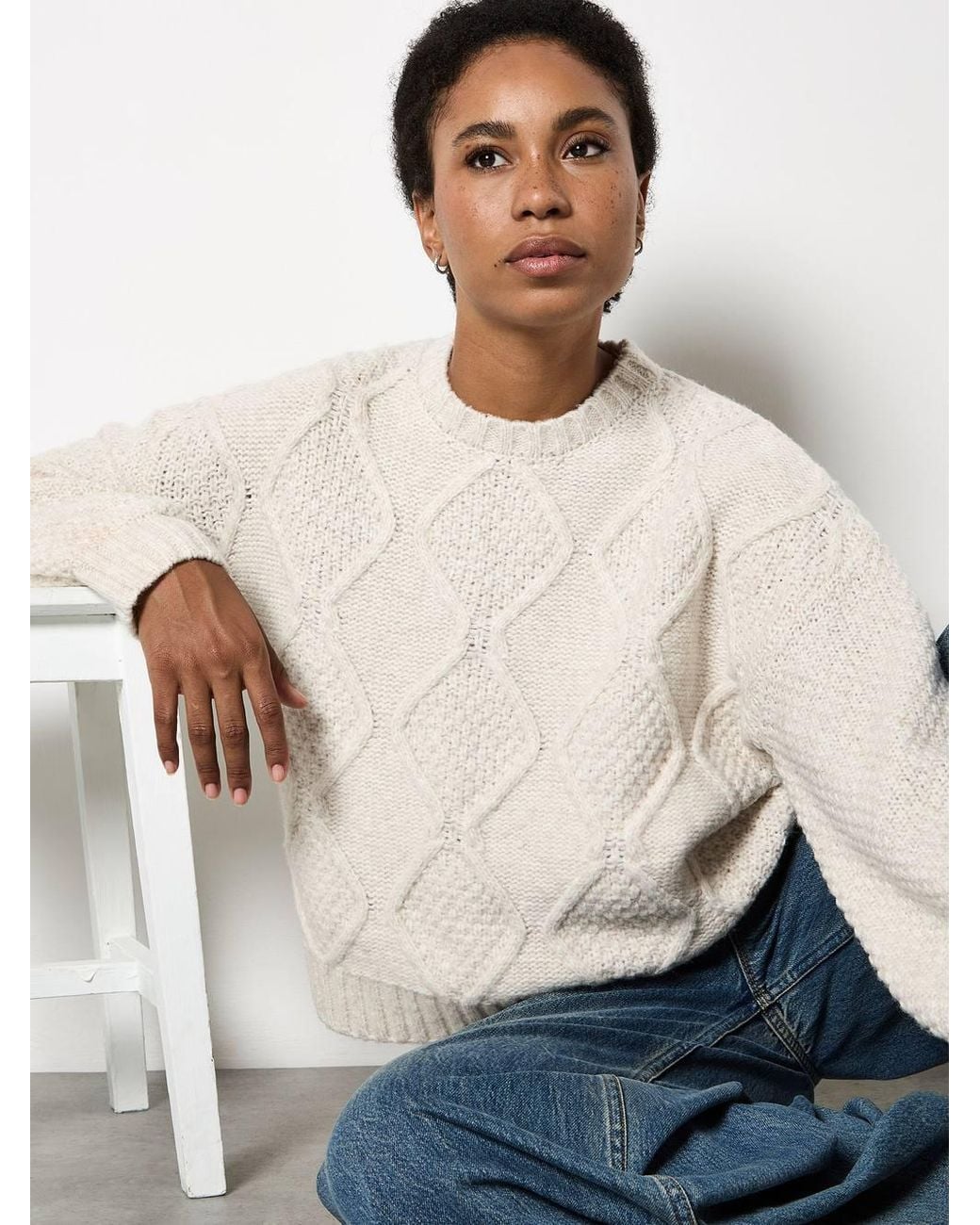 Apricot White Chunky Cable Knit Crop Jumper