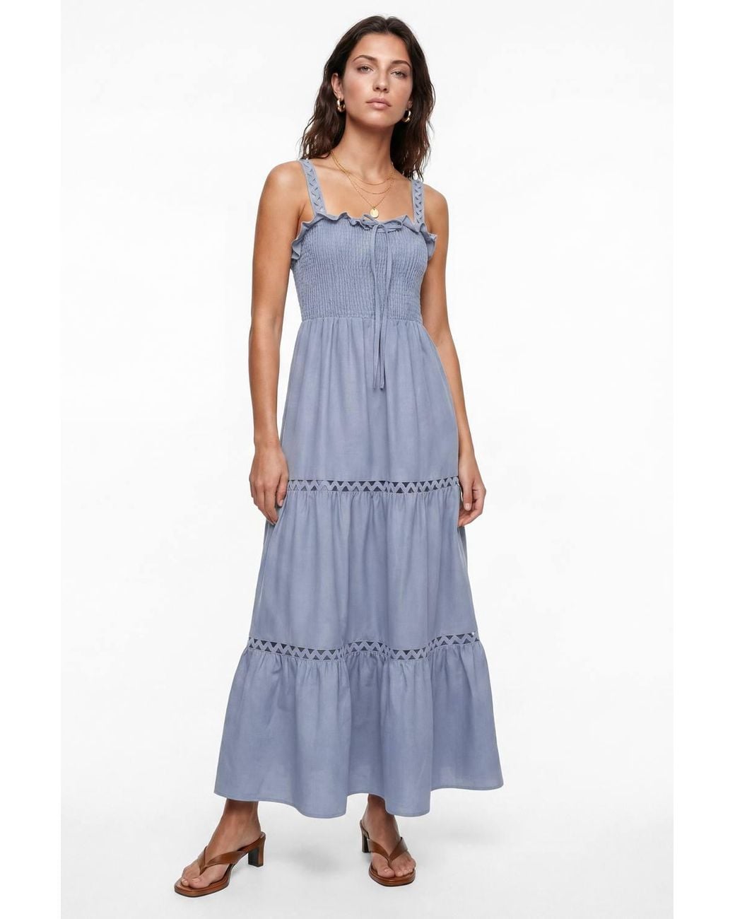Lovedrobe Blue Ric Rac Detail Tiered Midaxi Dress