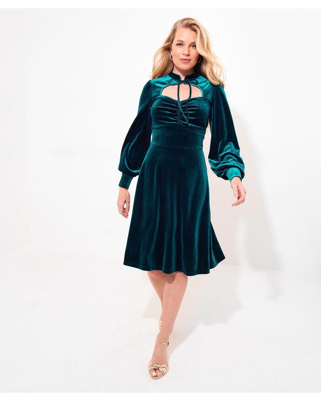 Joe Browns Blue Velour Knee-Length Dress With Keyhole Neckline