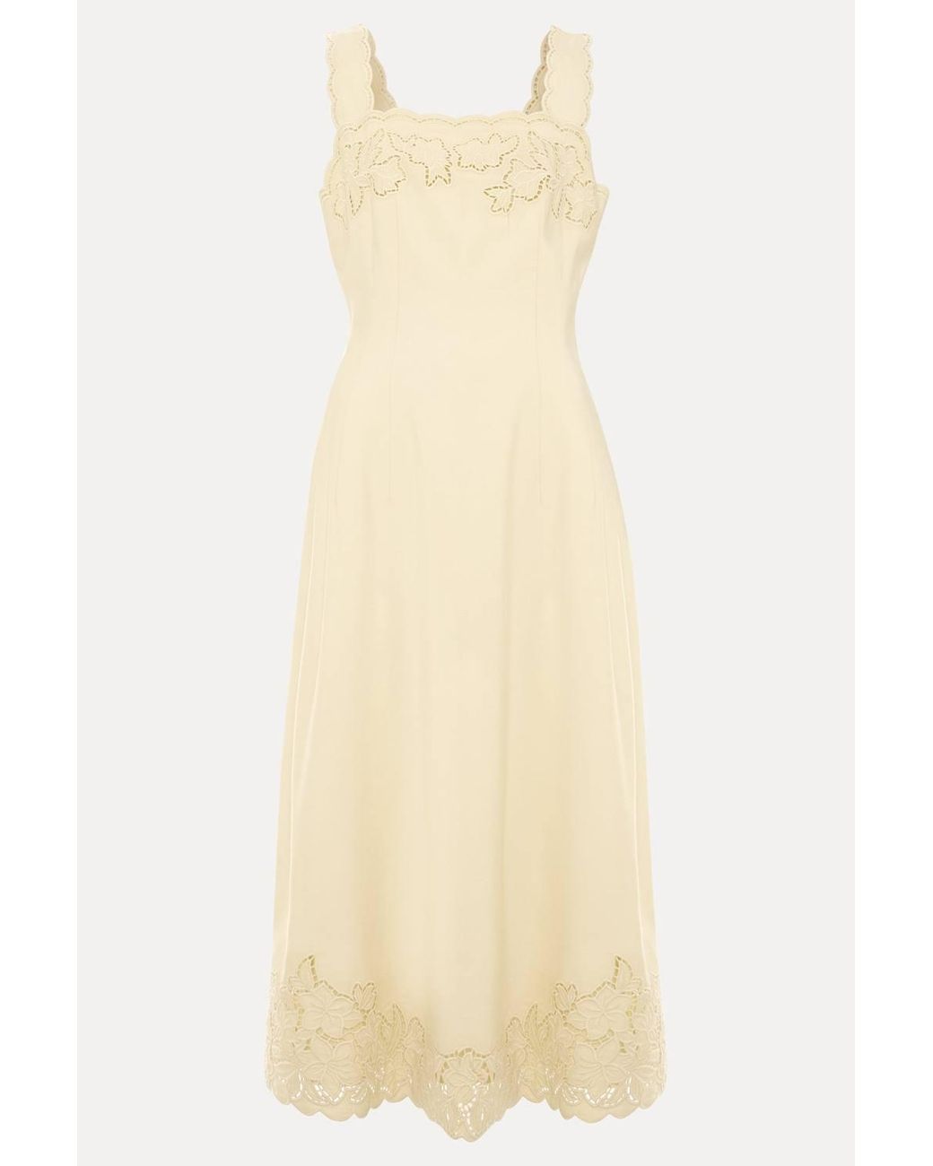 Phase Eight Natural Wilda Scalloped Lacy Midi Dress