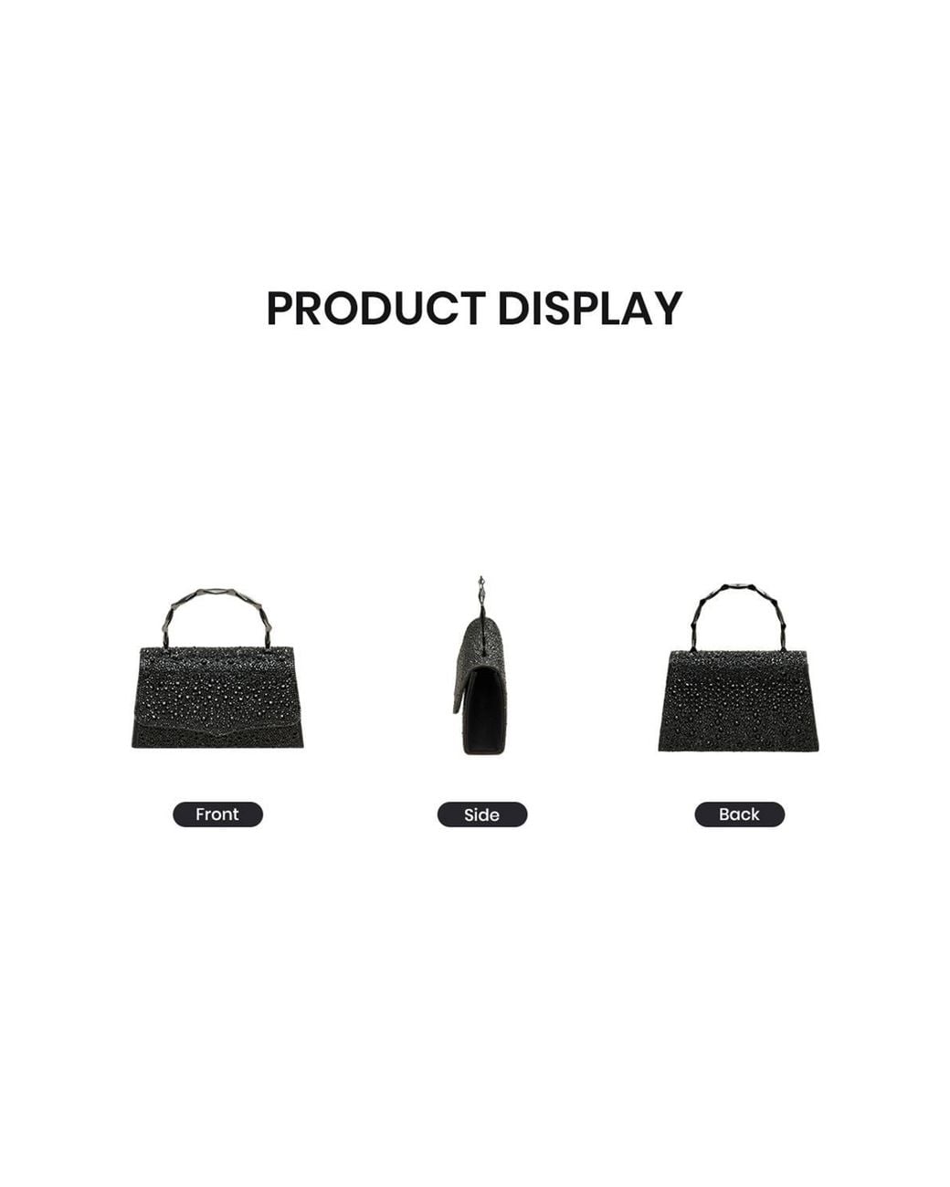 MODISHION Black Rhinestone Evening Clutch Bag With Bamboo-Style Handle