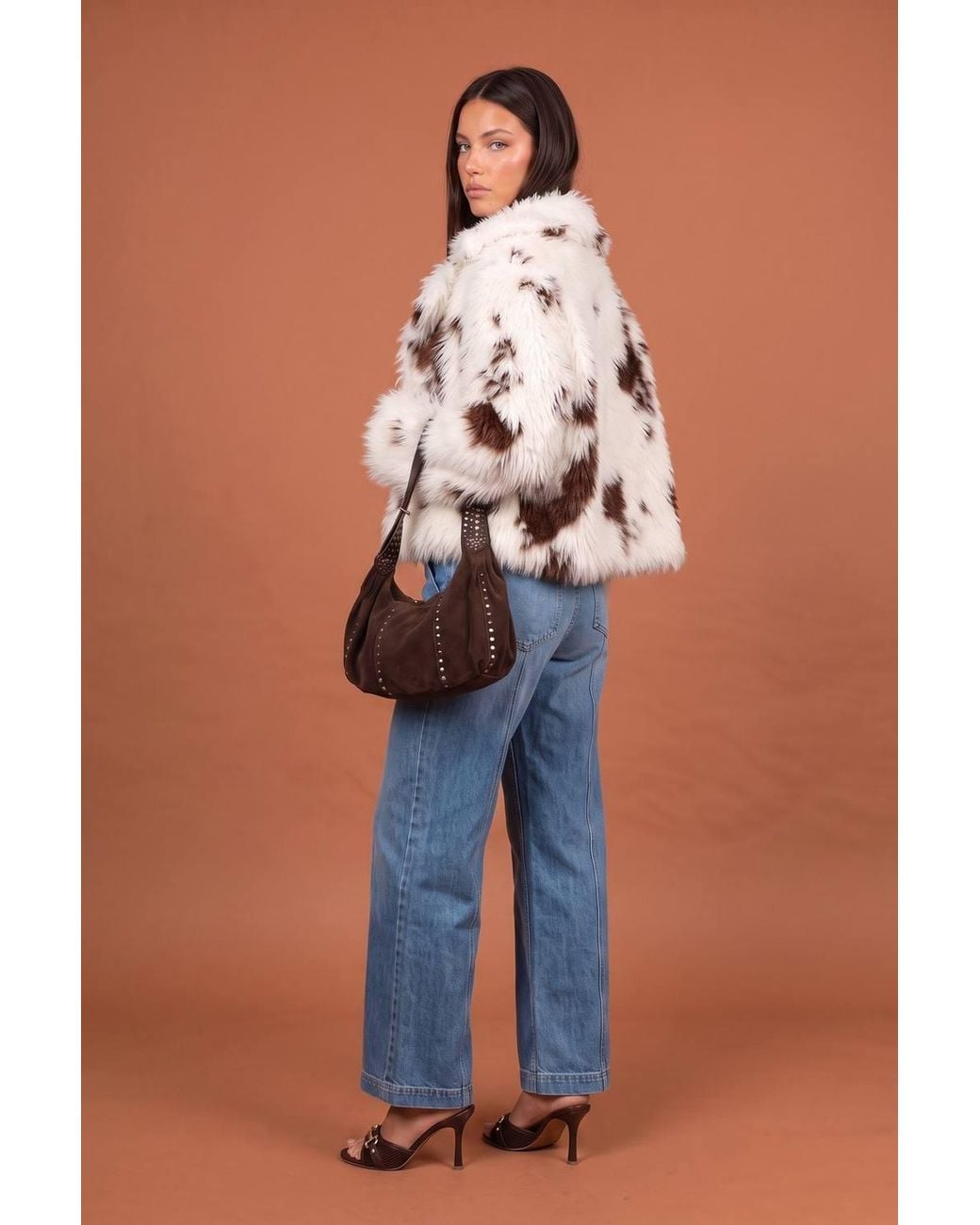 Urban Bliss Blue Faux Fur Cow Print Jacket