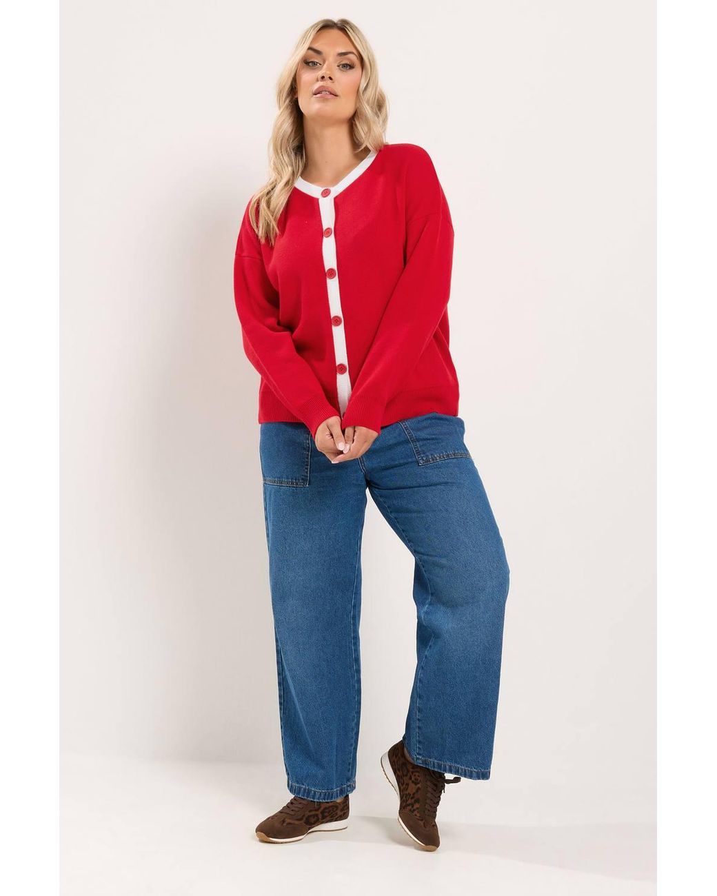 Yours Red Contrast Knitted Cardigan