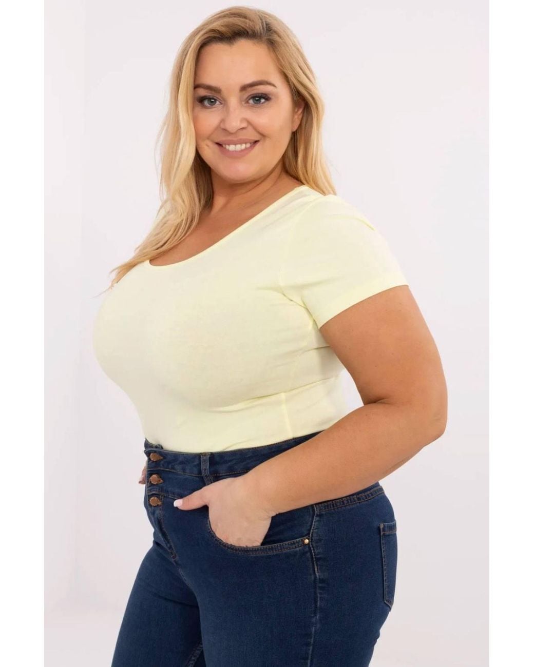 Love Lace Blue Plus Size Cotton T-Shirt With Elastane