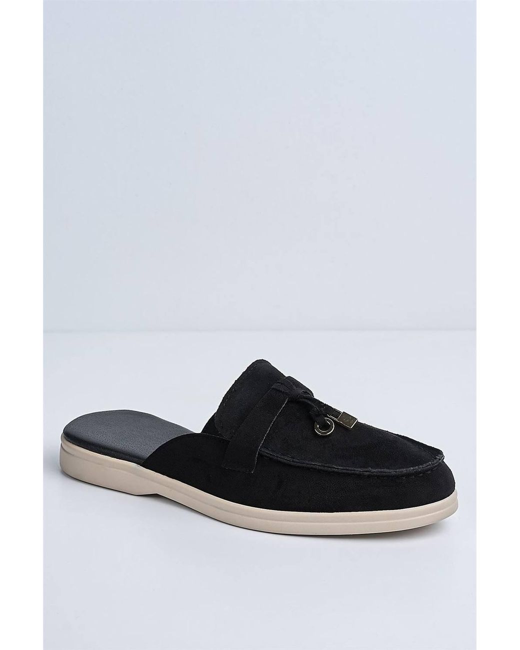 Miss Diva Black Adaloria Padlock Charm Backless Flat Loafers