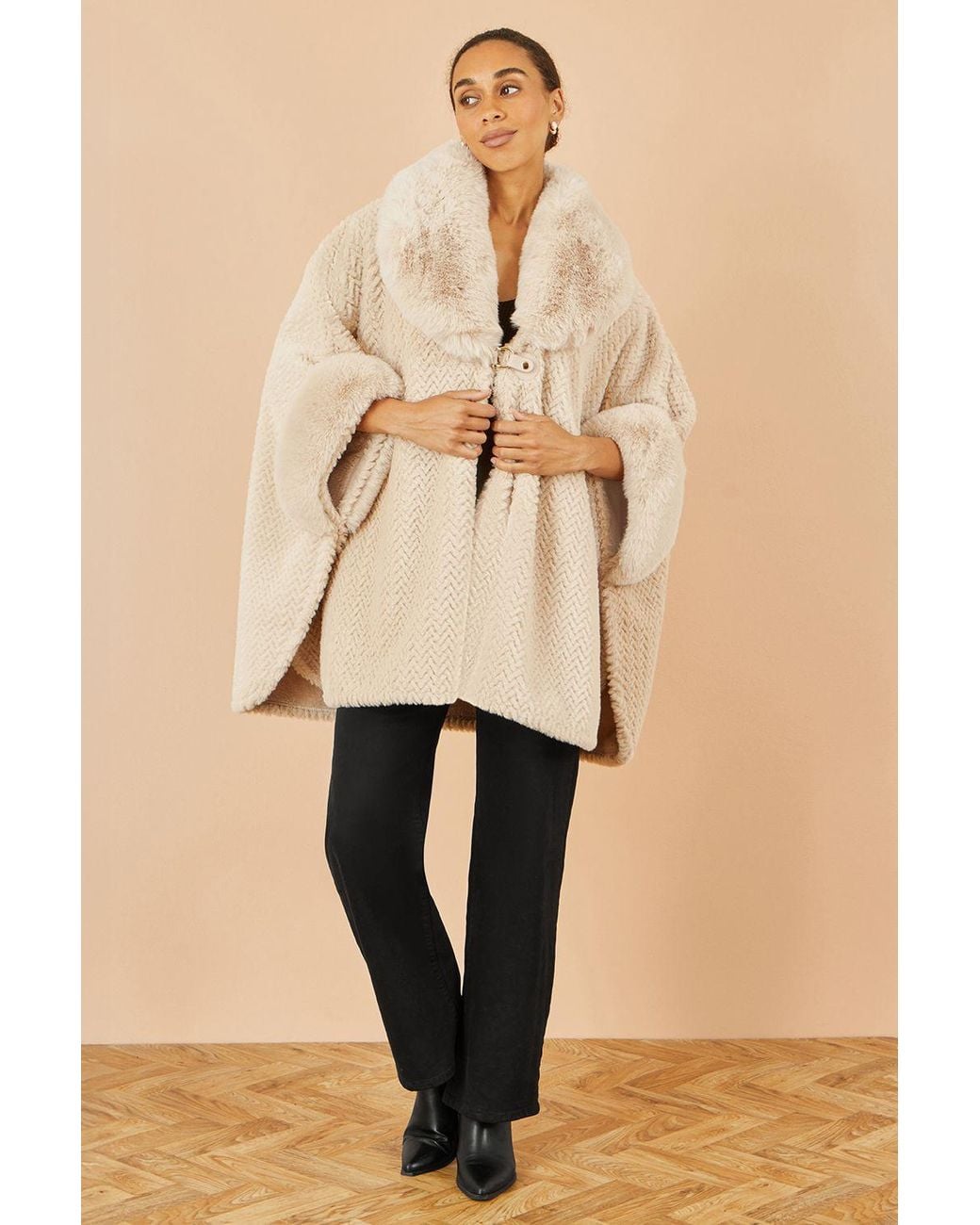 Yumi' Natural Textured Fur Lined Cape