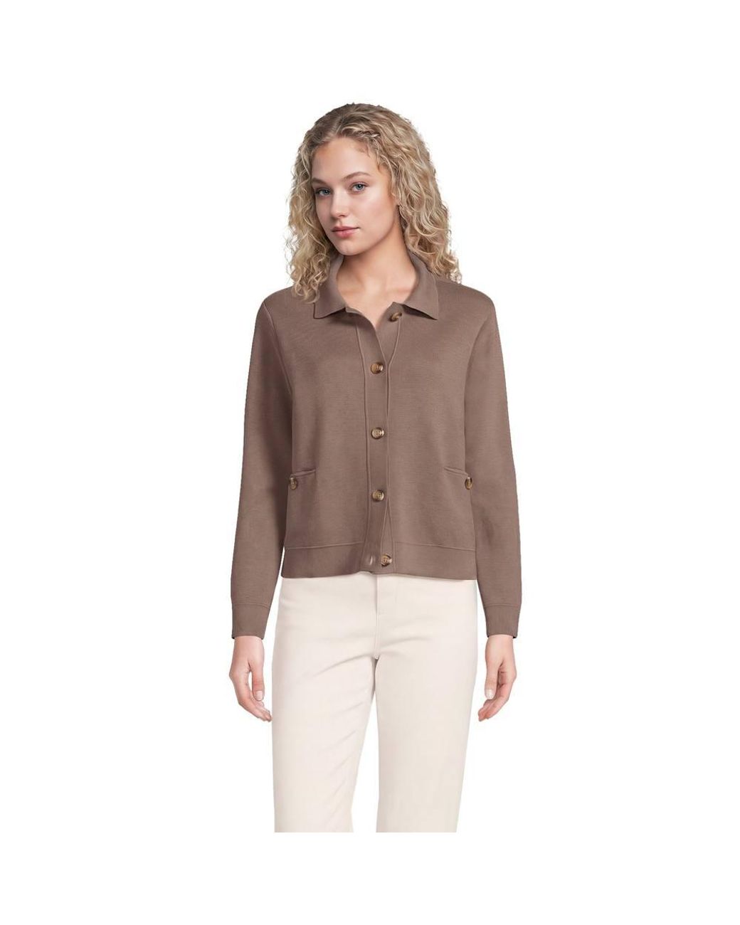 Lands' End Green Cropped Knit Blazer