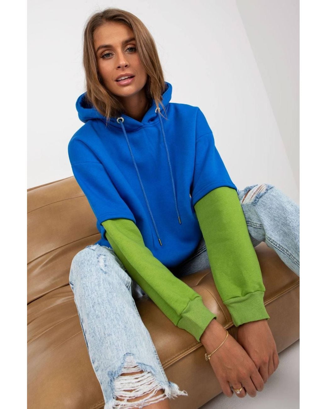 Love Lace Blue Long Sleeve Hooded Extended Cut Sweatshirt