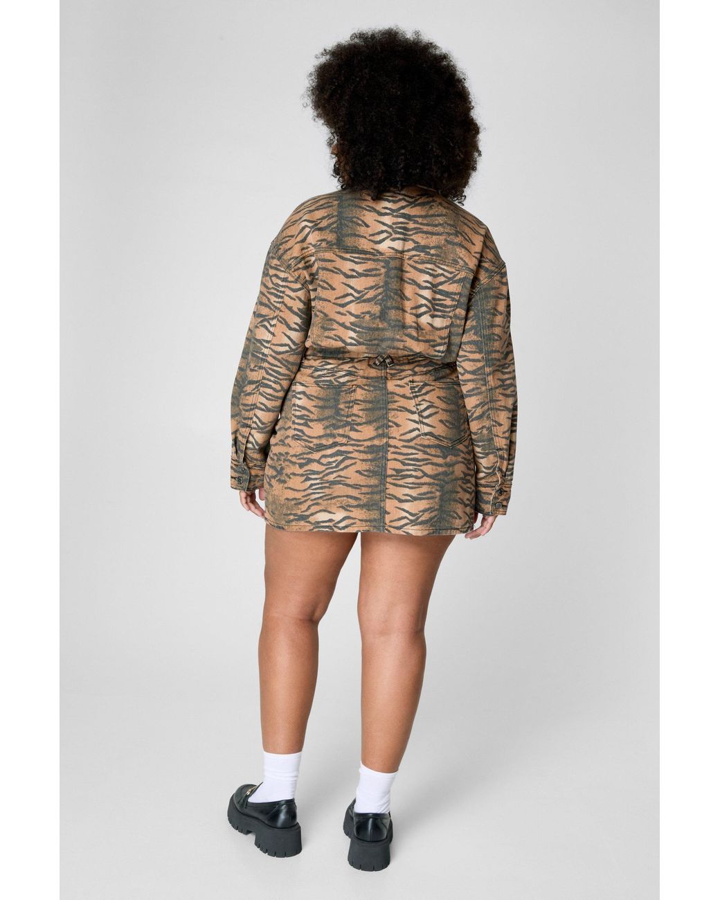 Nasty Gal Brown Plus Tiger Print Shirt Dress