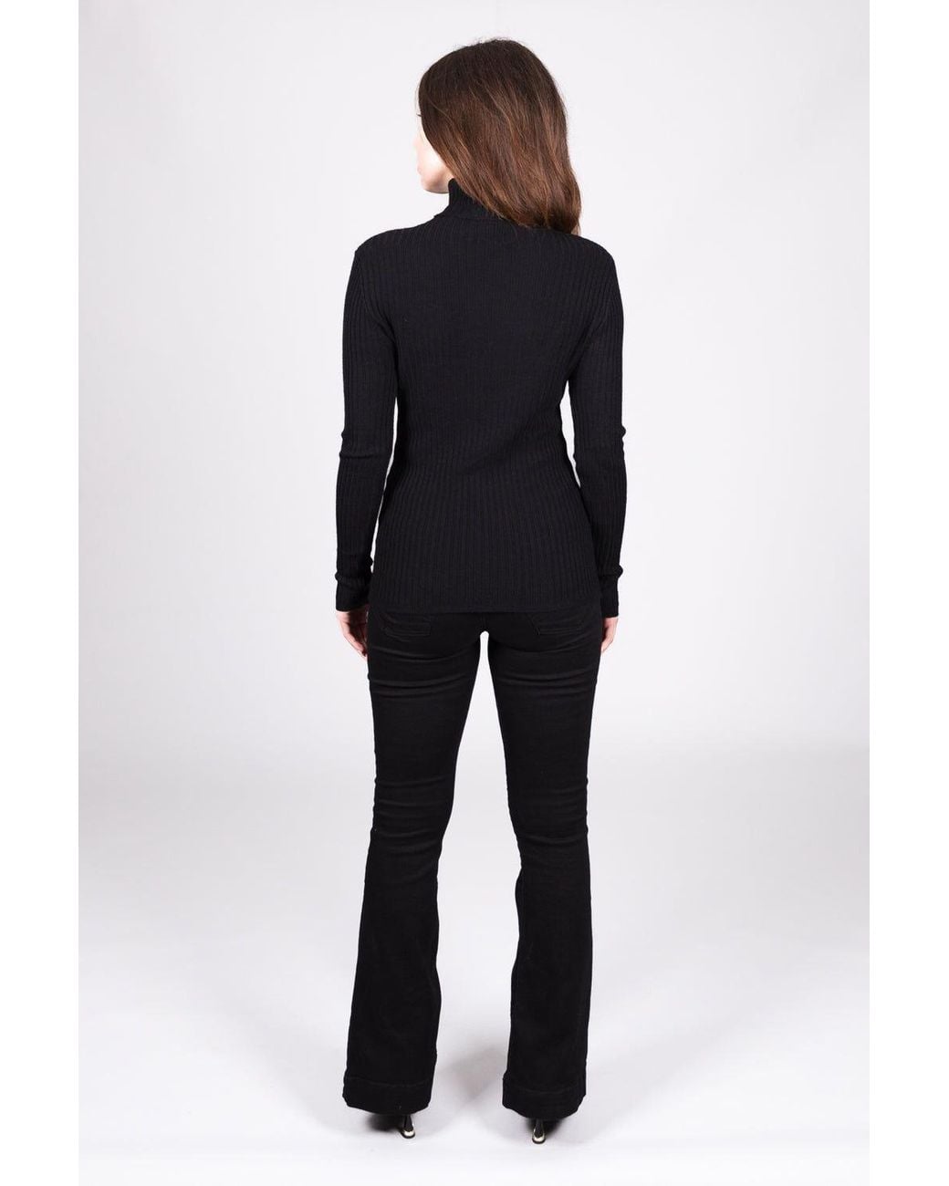 Solo Black Ribbed High-Neck Jumper