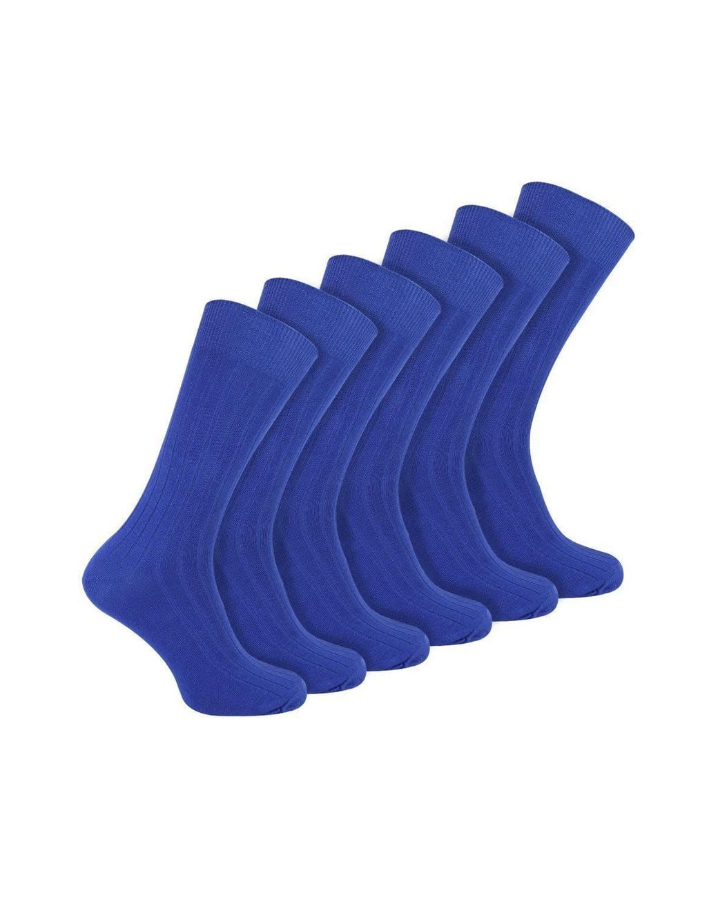 Sock Snob Blue 6 Pairs Plain Coloured Cotton Rich Ribbed Dress Socks for men
