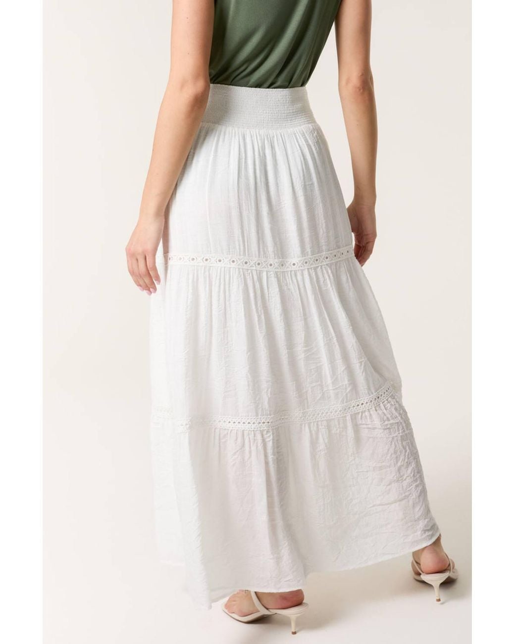 Blue Vanilla White Shirred Waist Maxi Skirt