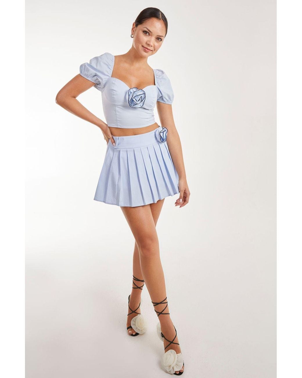 Pink Vanilla Blue Corsage Puff Sleeve Top