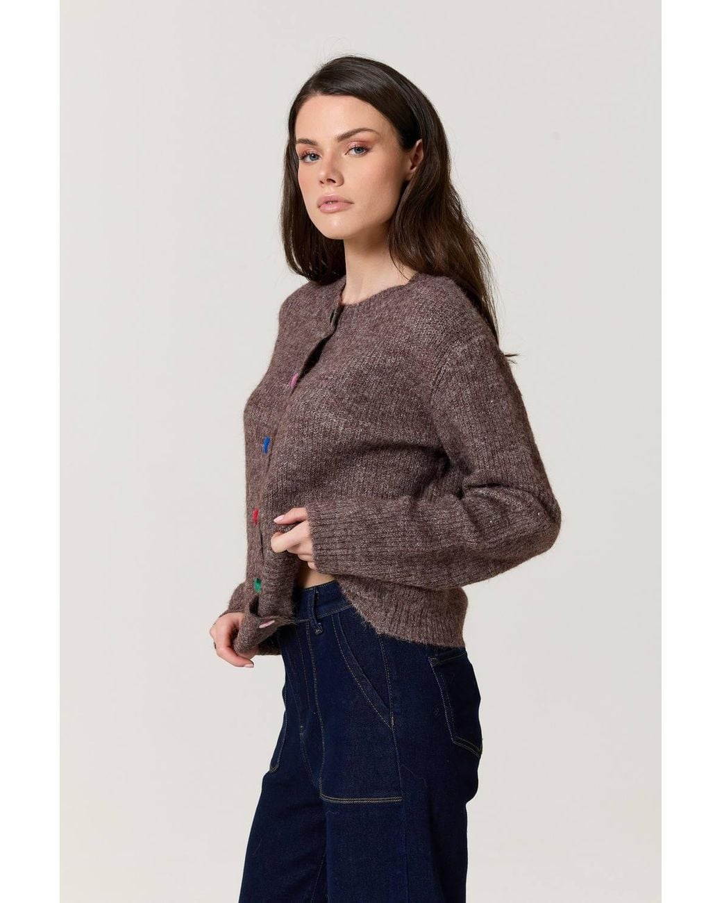 Liquorish Blue Heart Button Wool Blend Cardigan