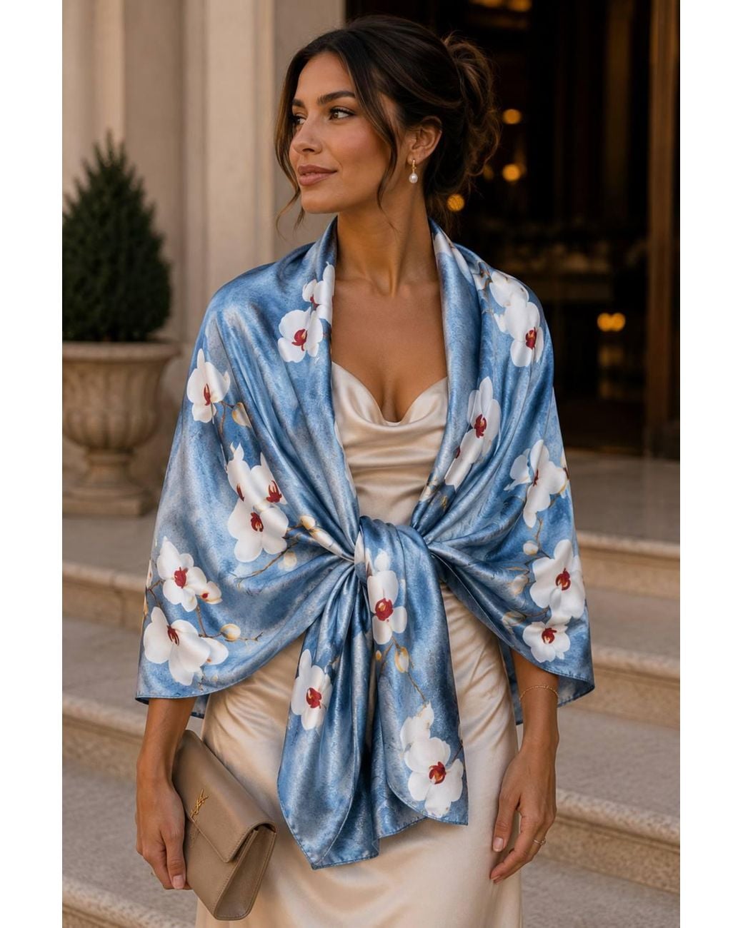 Lemon Daisy Accessories Blue Cassie Wedding Guest Summer Scarf Shawl