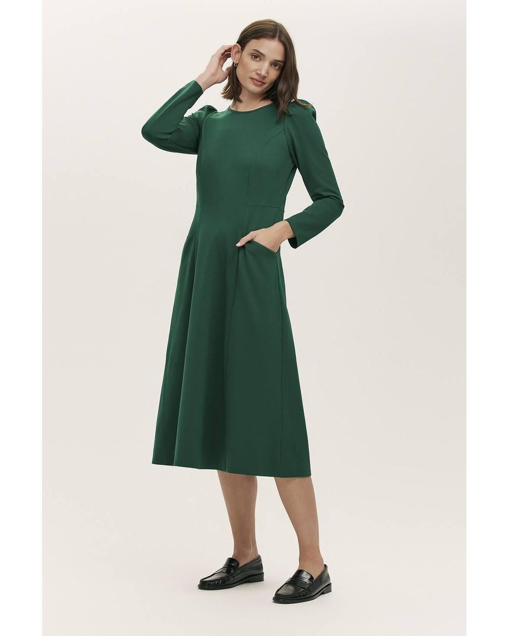 Finery London Green Felice Ponte Jersey Midi Dress