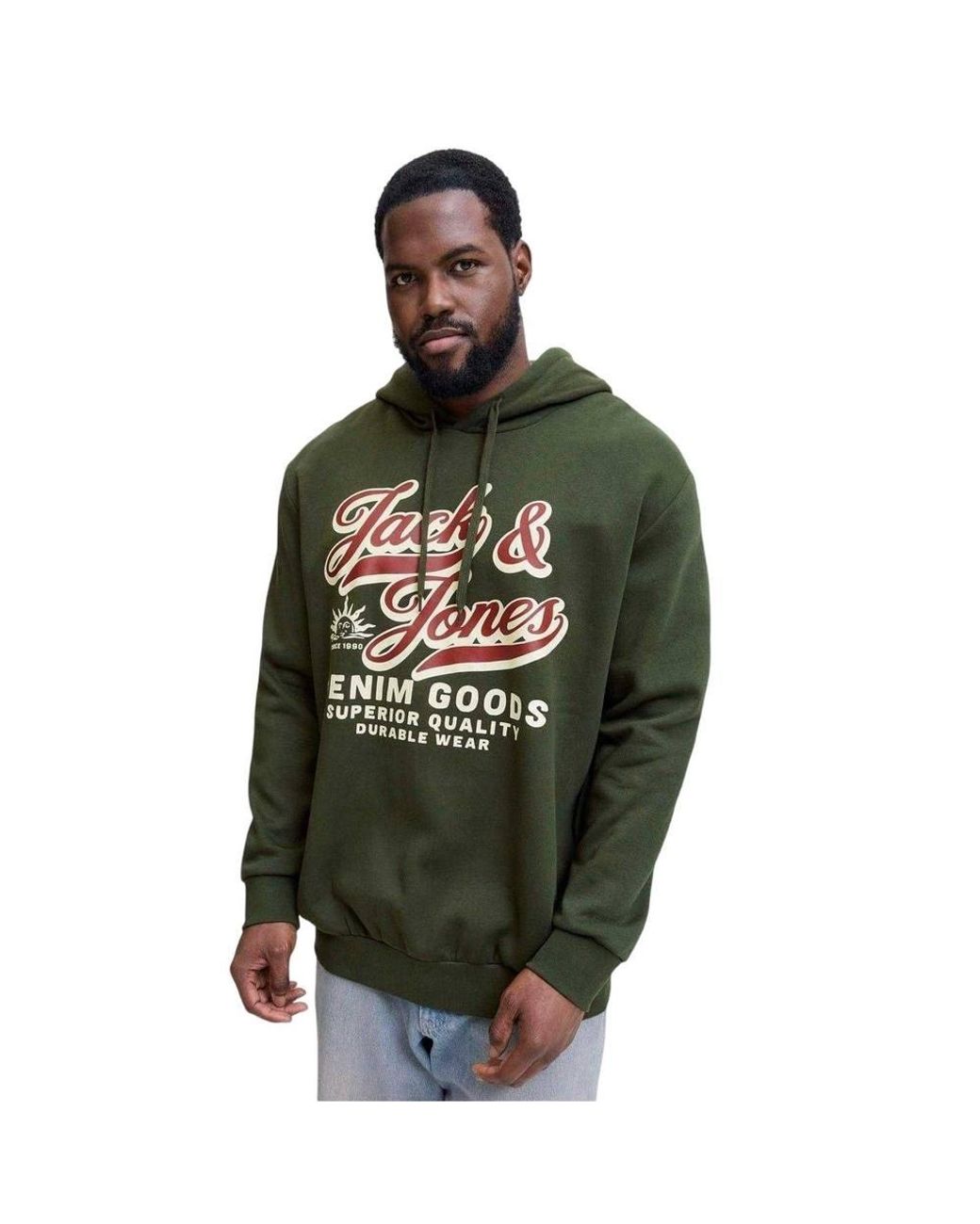 Jack & Jones Green Lettering Logo Long-Sleeved Hoodie for men