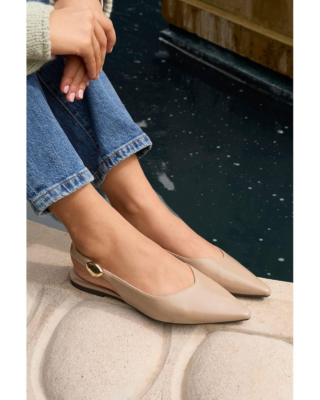 Linzi White Profile Faux Leather Ballet Flats