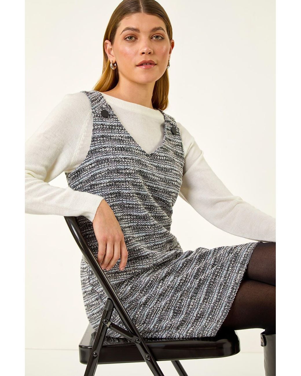 Roman Gray Textured A-Line Pocket Dress