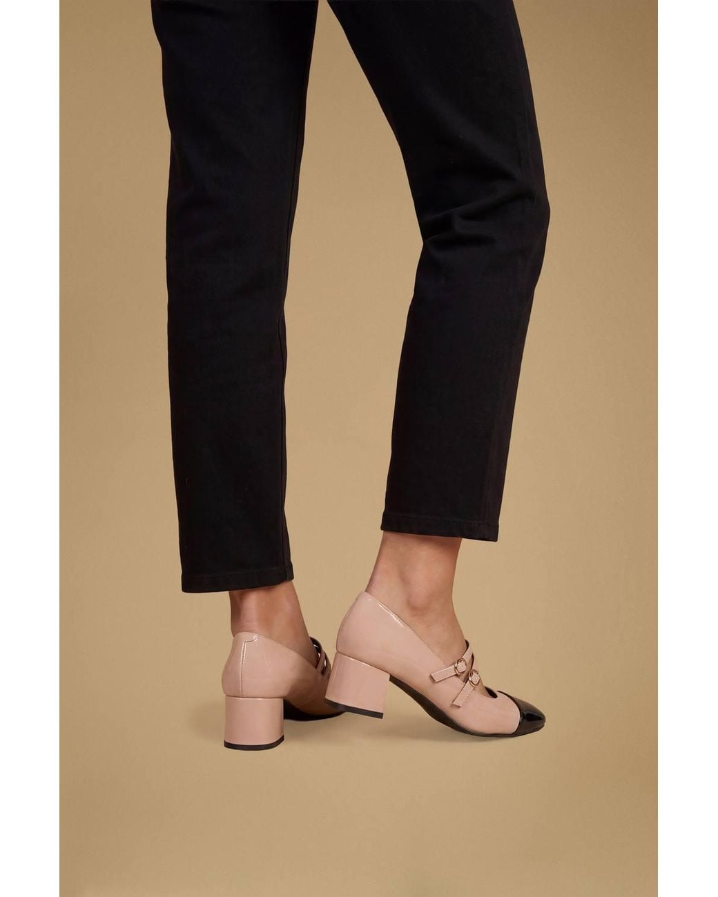 Oasis Blue Clair Faux Leather Toe Cap Block Heel Mary Janes