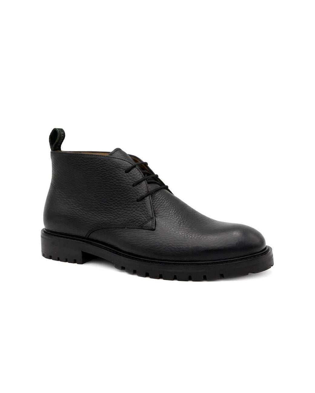 Jones Bootmaker Black Galvano Leather Cushioned Chukka Boots for men