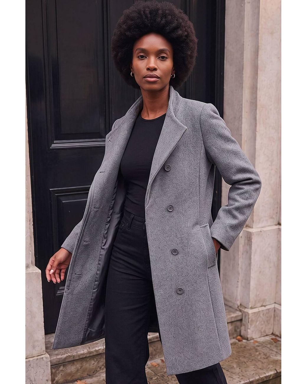 Roman Purple Tailored Funnel Neck Pocket Detail Coat