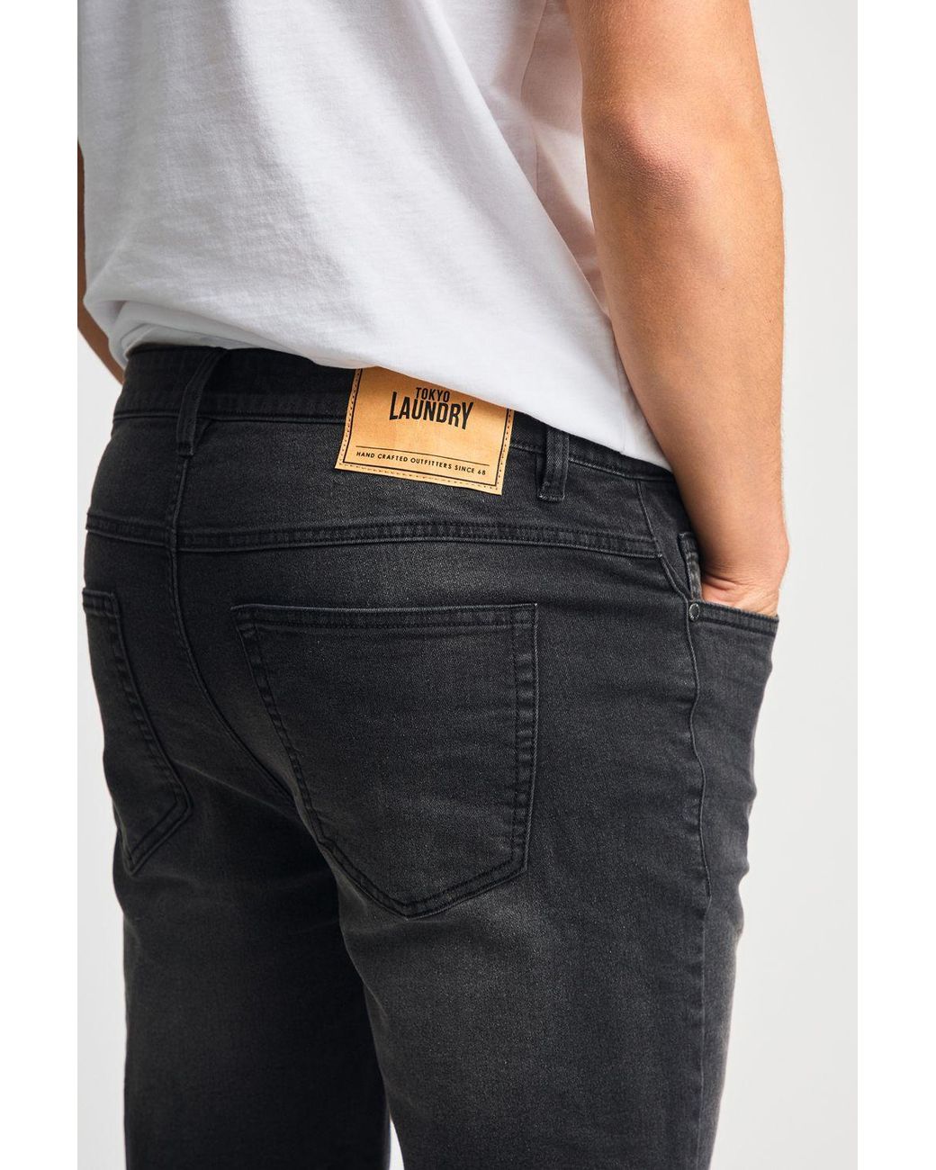 Tokyo Laundry Blue Cotton Blend Regular-Fit Denim Shorts for men