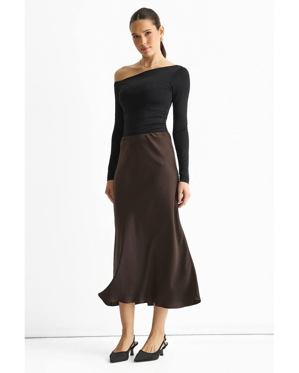 Gini London Black Bias Midi Skirt