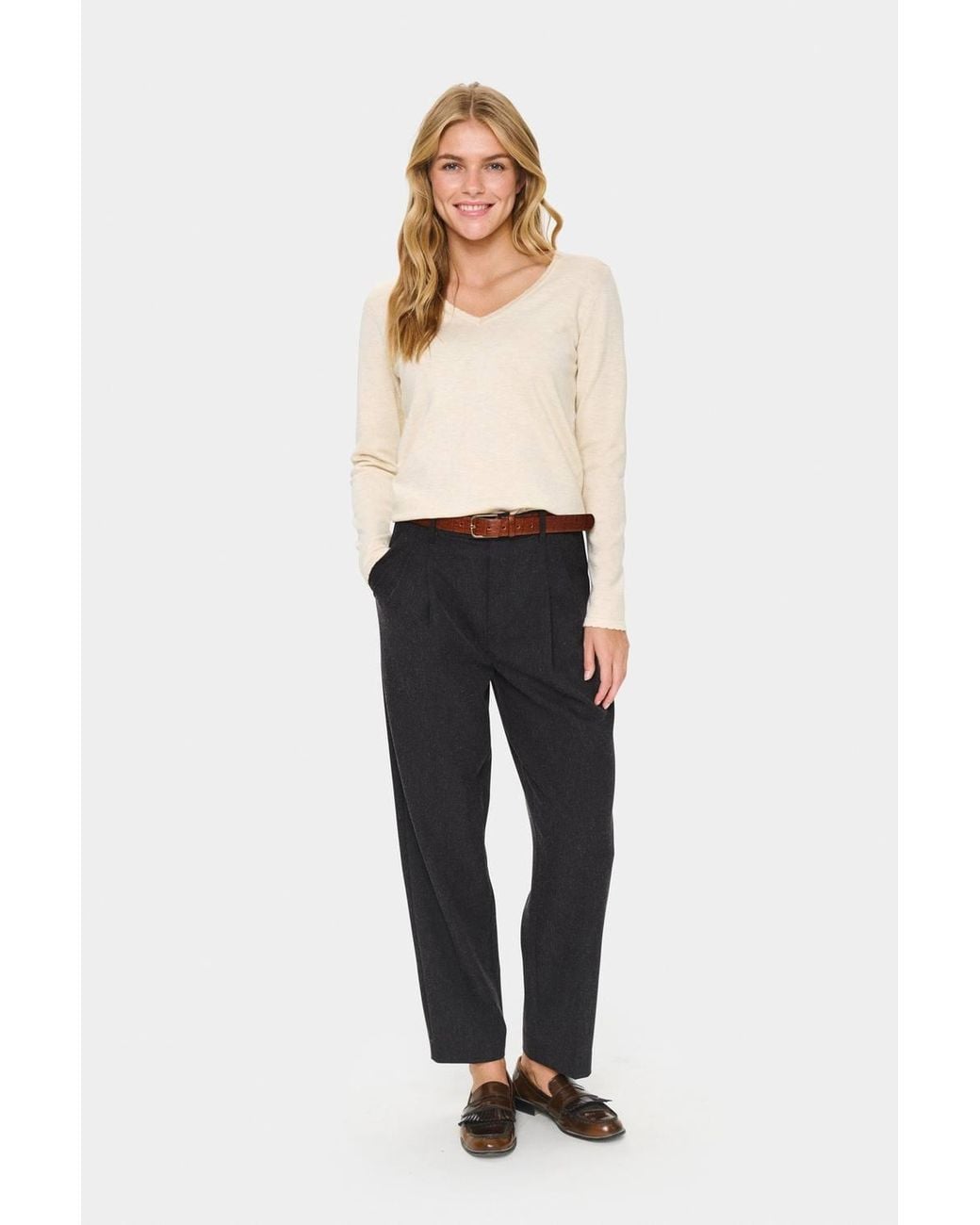 Saint Tropez Natural Milasz Long Sleeve V-Neck Jumper