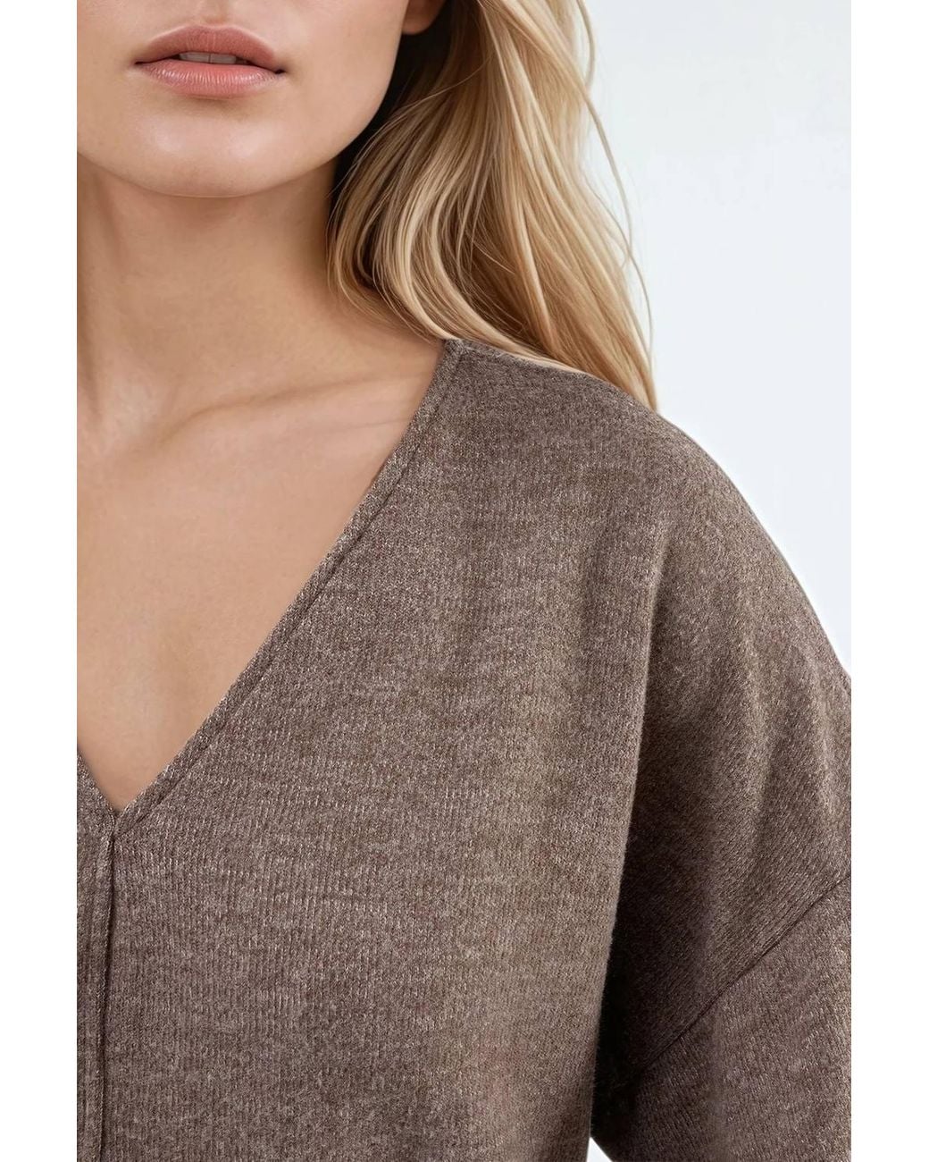 Busem Brown V-Neck Long Sleeve Blouse