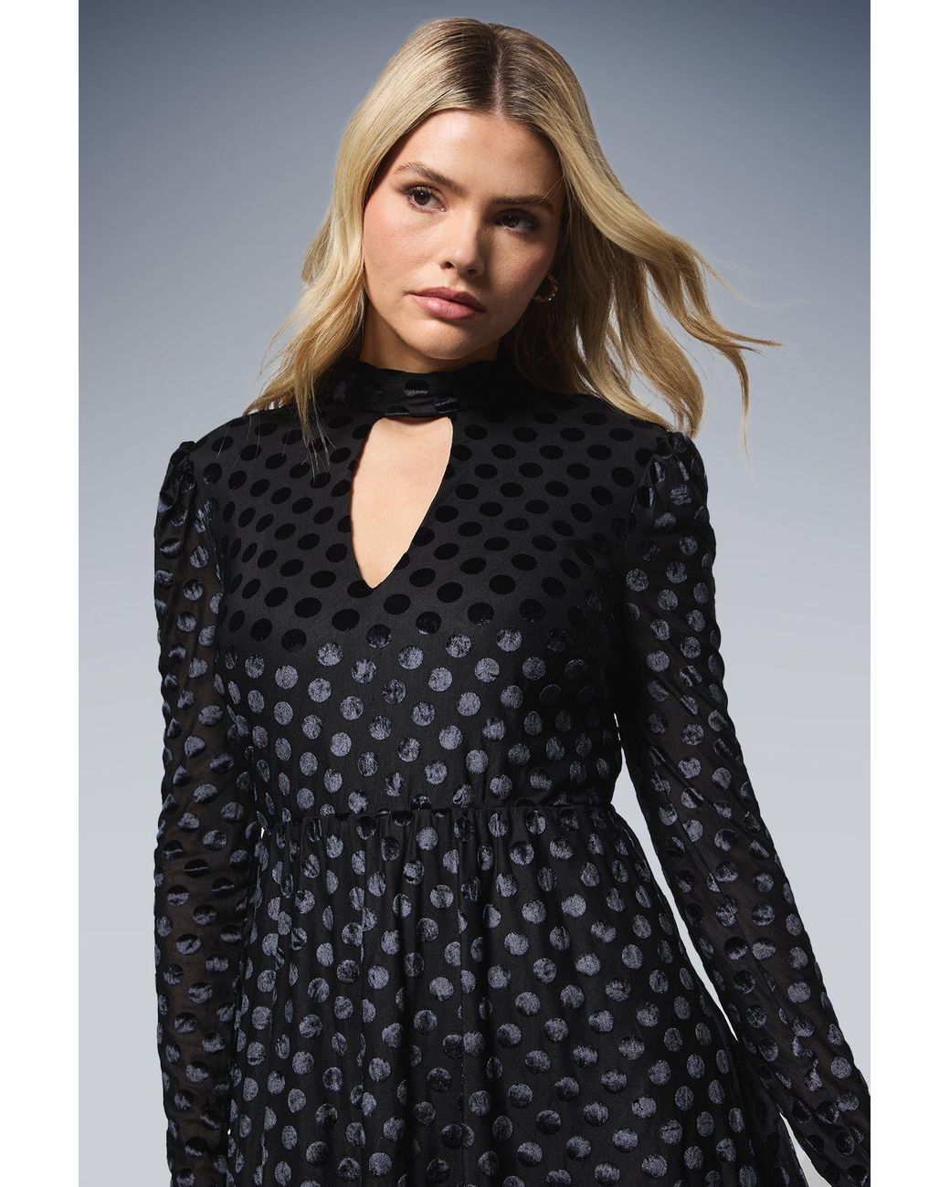 Dorothy Perkins Blue Spot Devore Long Sleeve Mini Dress
