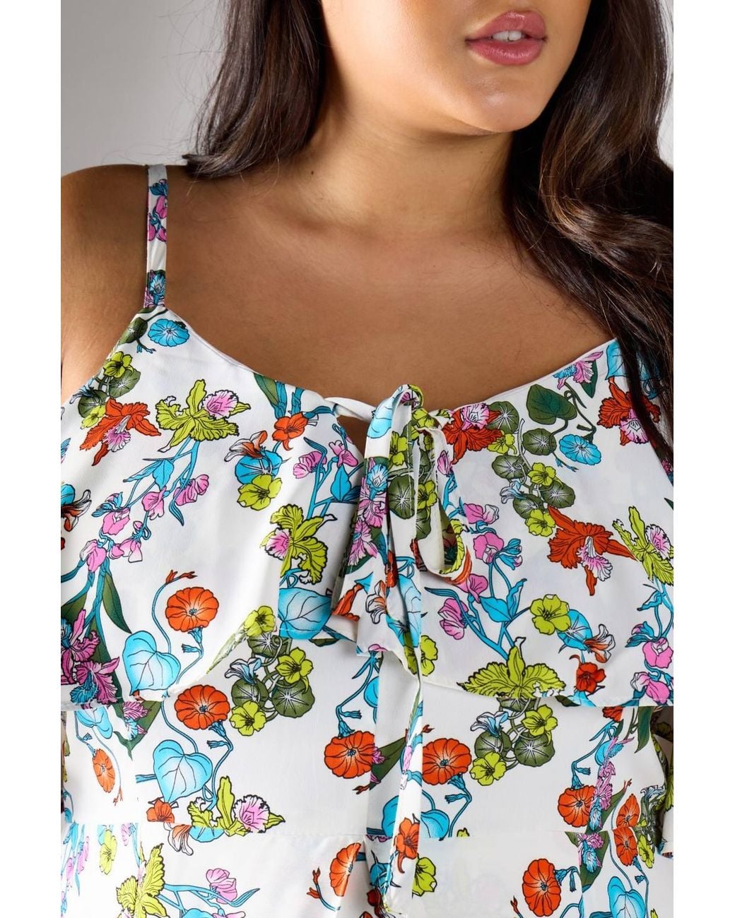 Shnoo White Floral Print Cold-Shoulder Tiered Maxi Dress