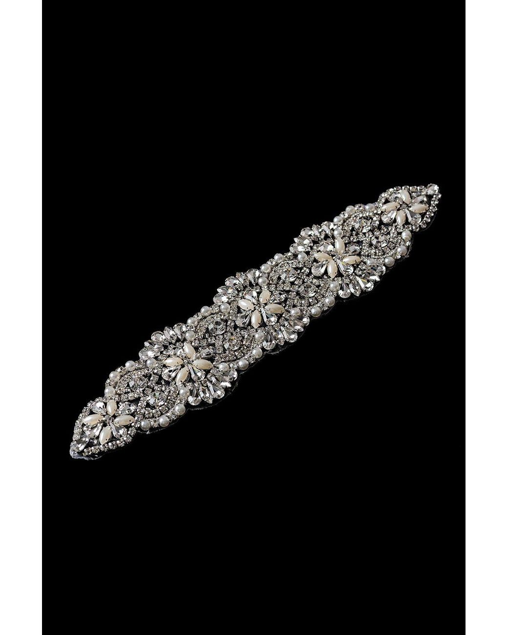 Neel Blue Black Diamante Motif Sew On Crystal Applique Rhinestone Studded Patch