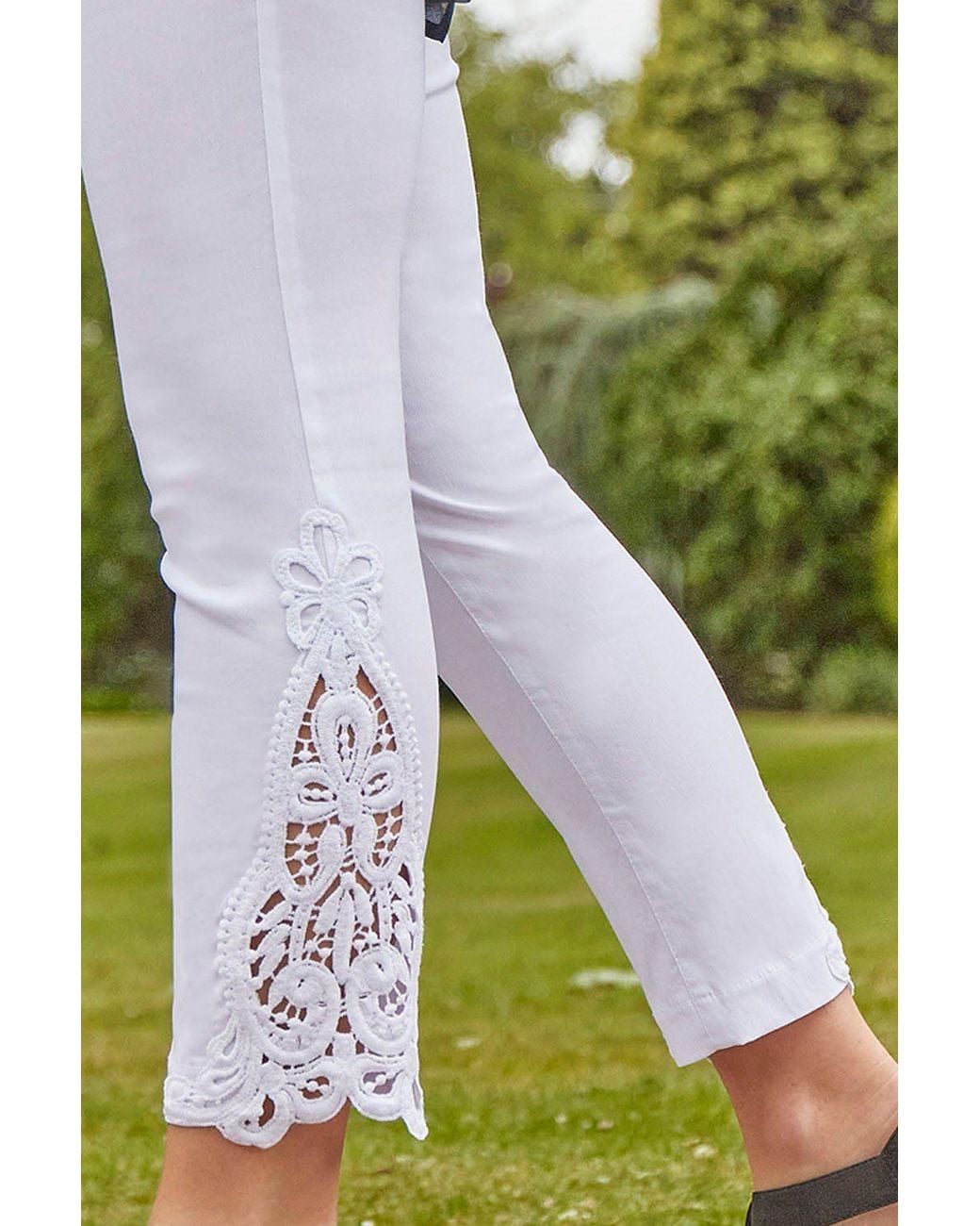 Roman Green Lace Insert Crop Stretch Trousers