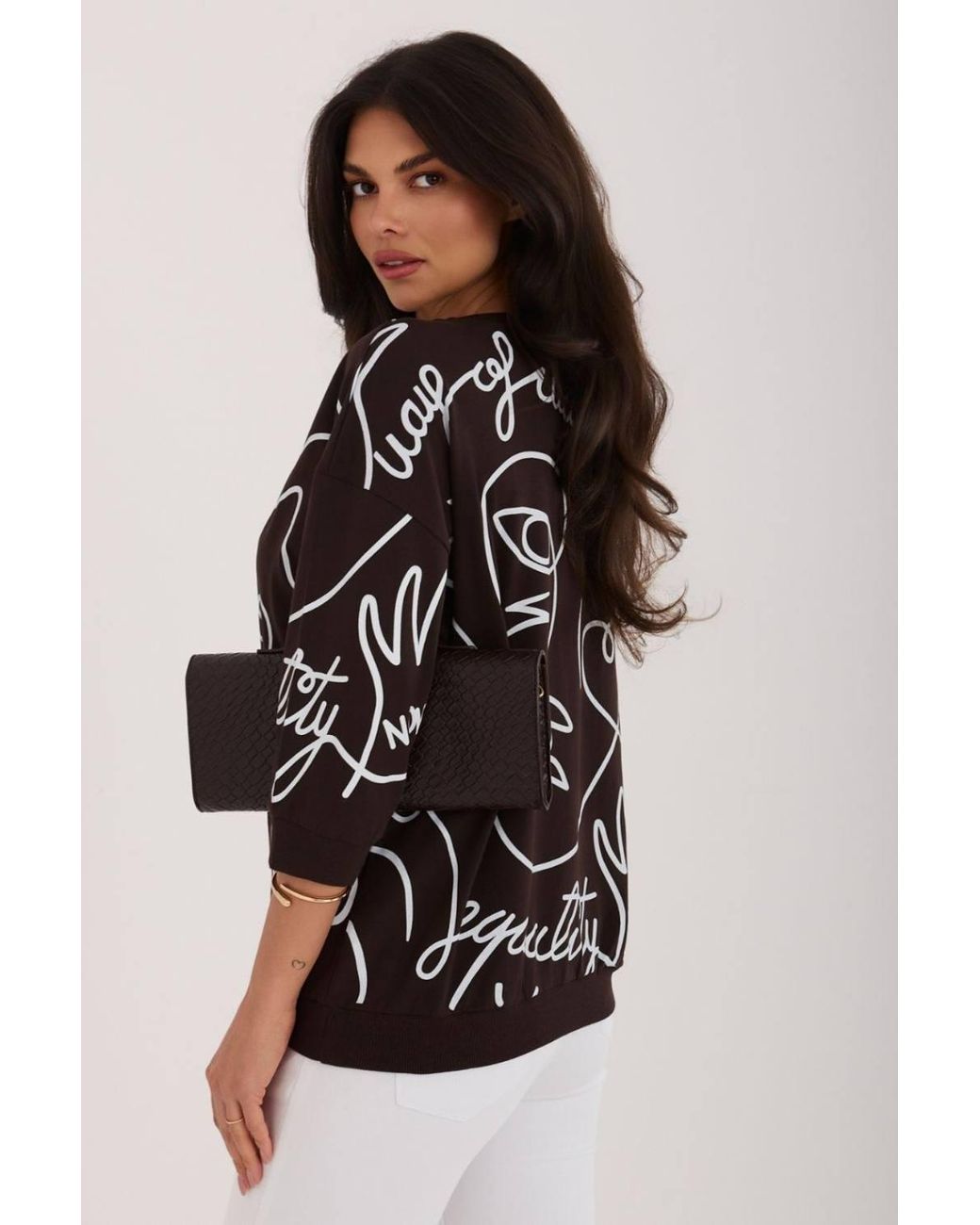 Love Lace Black Cotton Printed Round Neck 3/4 Sleeve Blouse