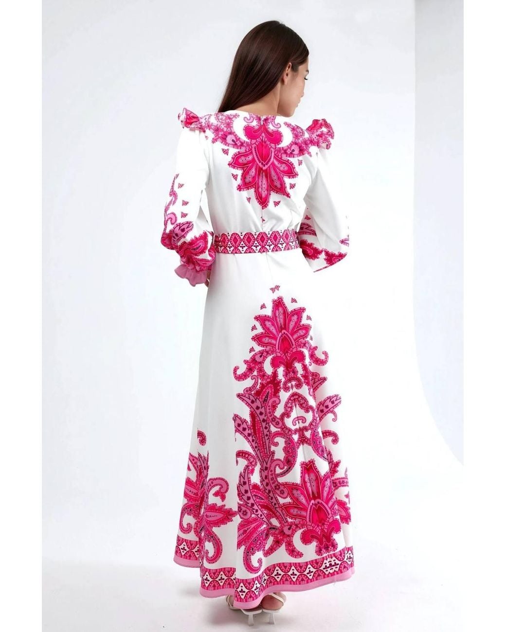 Msn-Collection Pink Paisley Print Maxi Dress With Tie Detail