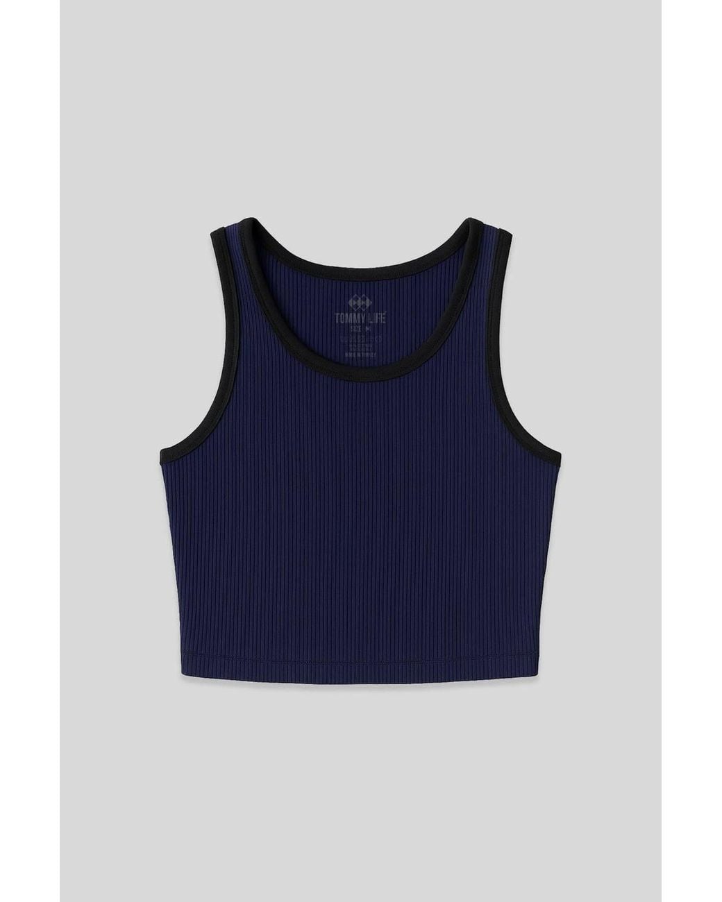 TOMMY LIFE Blue Ribbed Sleeveless Crop Top