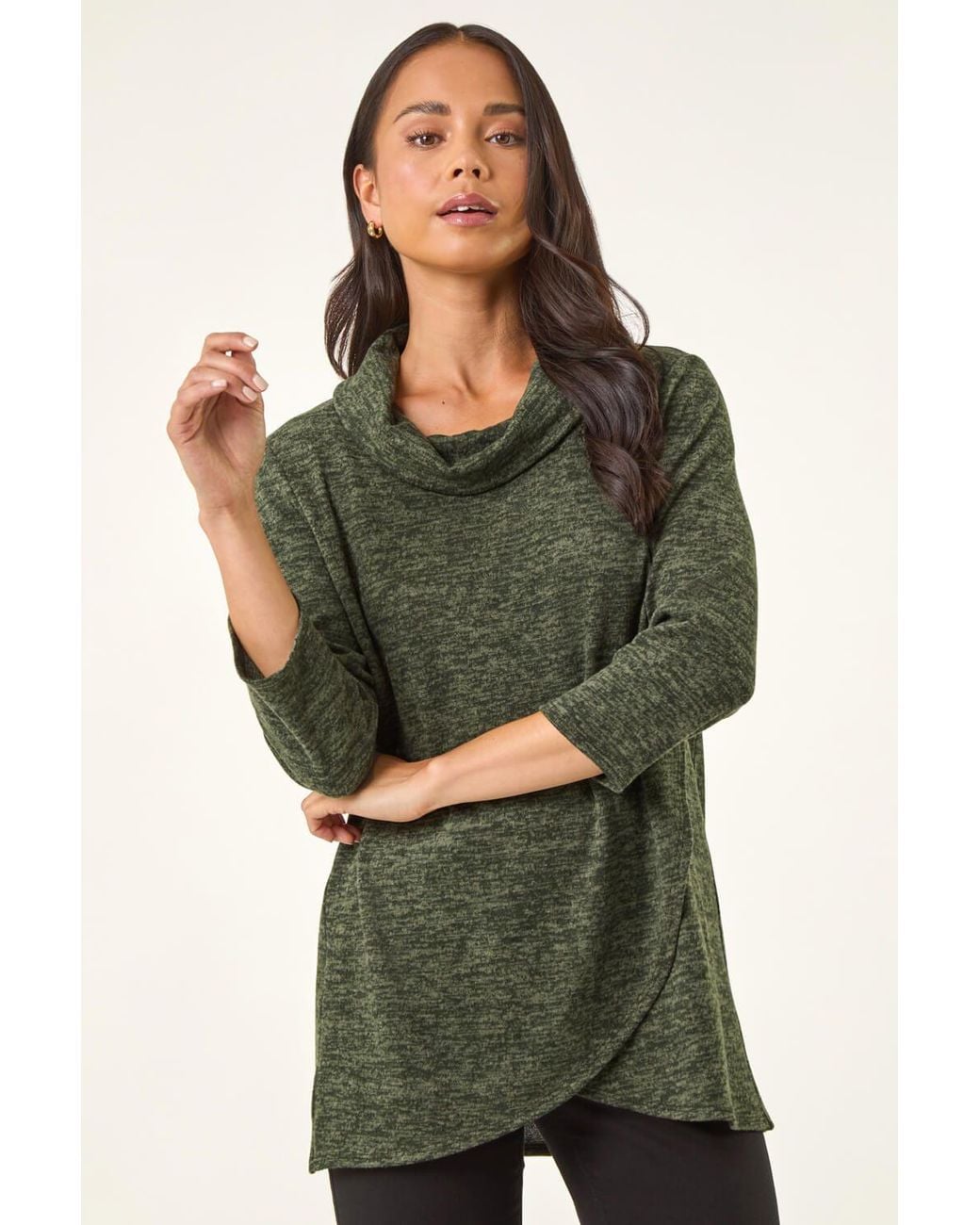 Roman Green Petite Brushed Knit Wrap Top