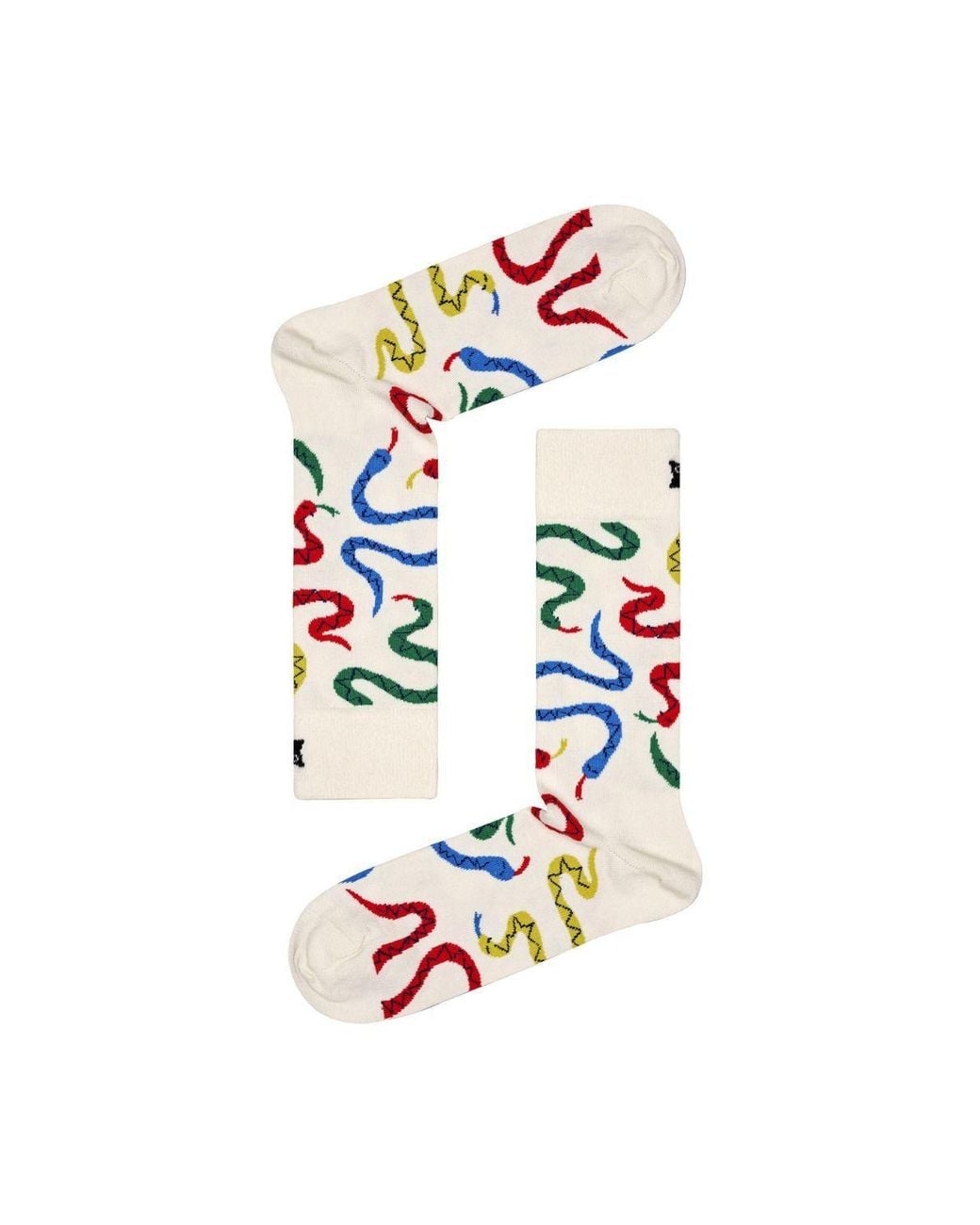 Happy Socks White 1 Pack Cotton Bright Colourful Snakes Design Socks for men