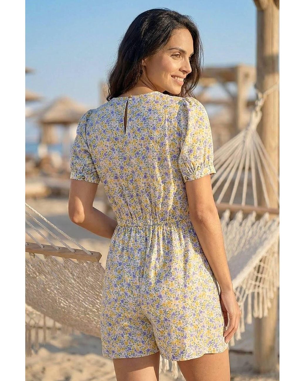 D.u.s.k Yellow Ditsy Floral Buttoned Playsuit