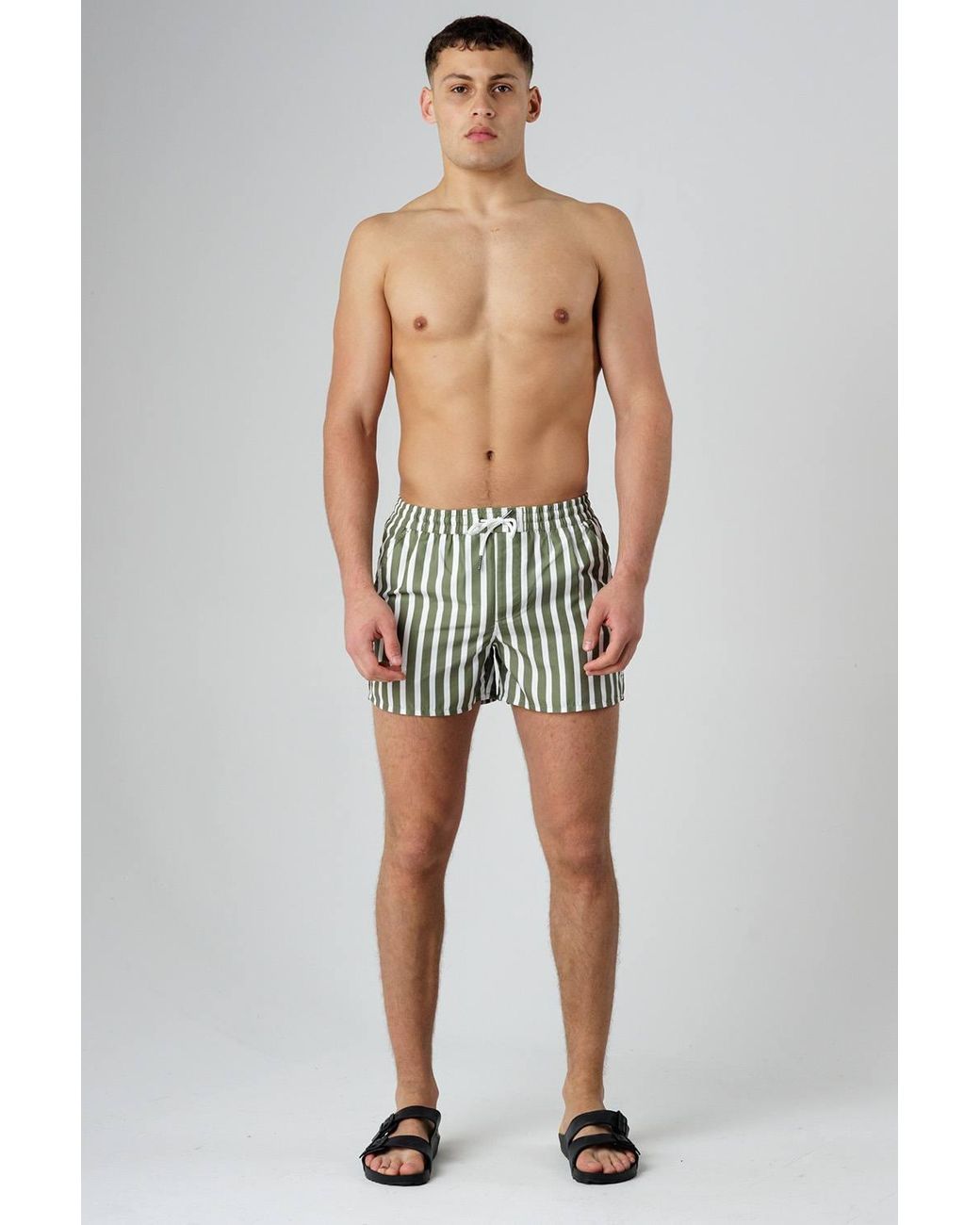 Influence Green Elasticated Stripe Print Swim Shorts for men