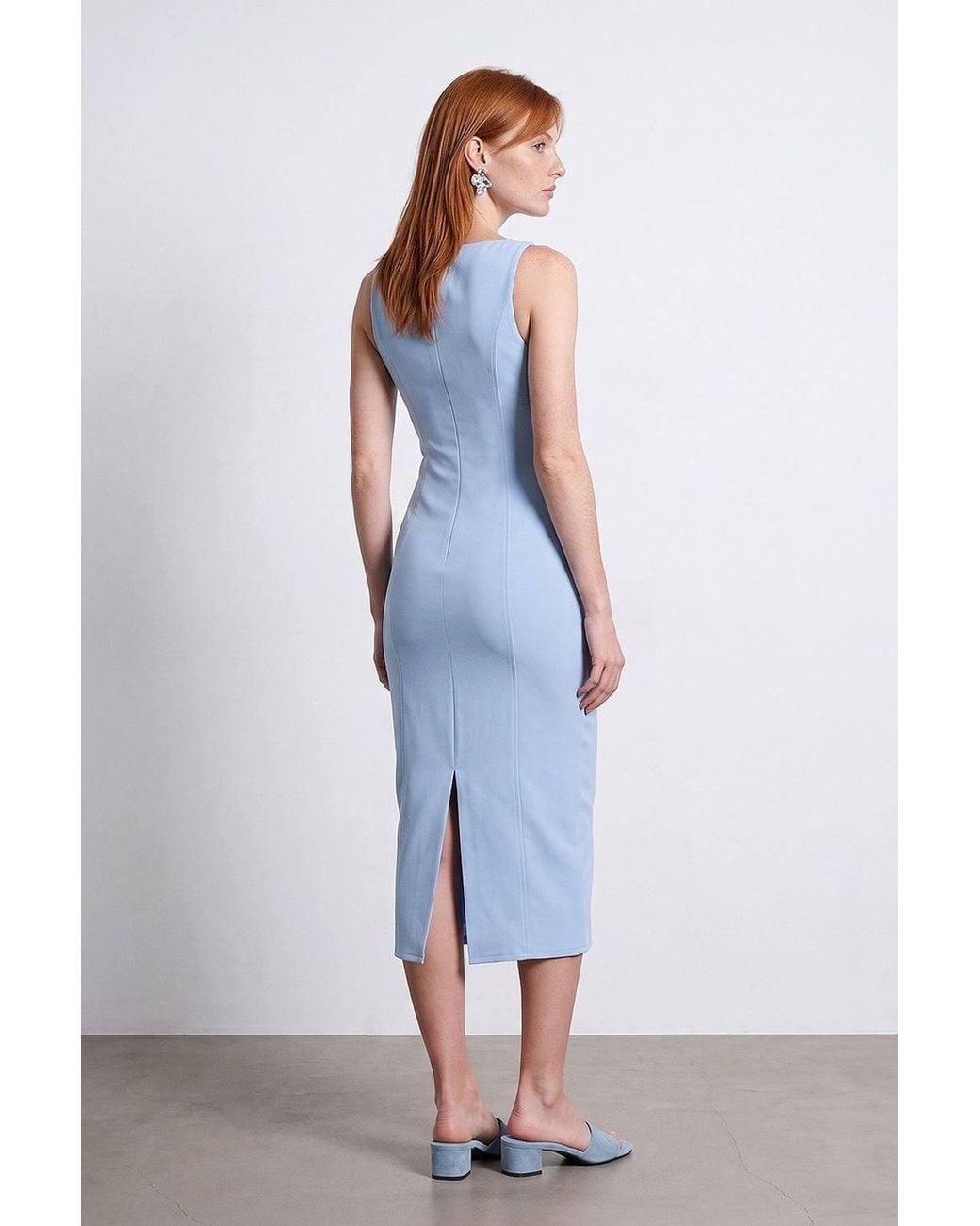 Dilvin Natural Sleeveless Midi Bodycon Dress With Slit