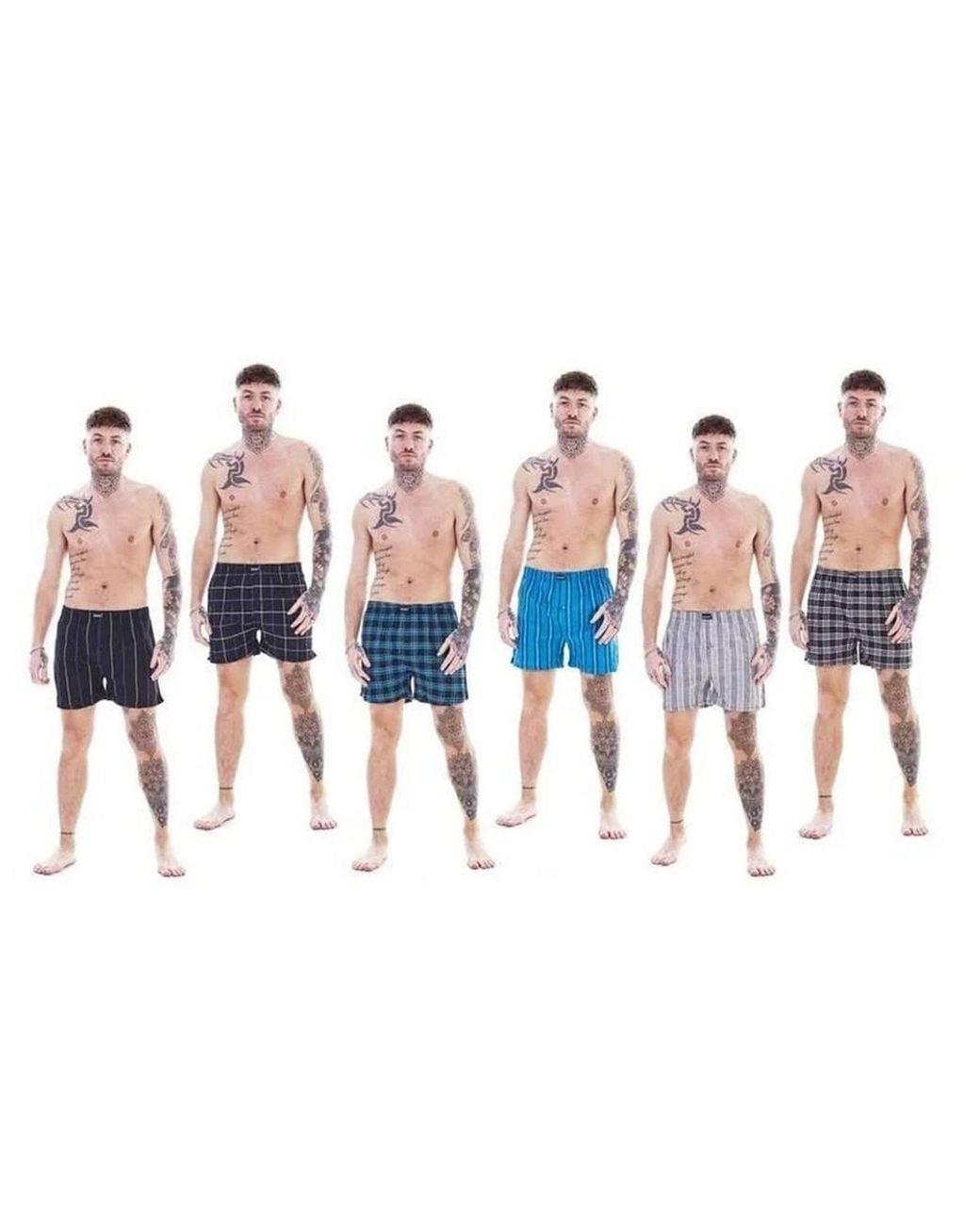 Keanu Blue Patterned Woven Boxer Shorts (Pack Of 6) for men