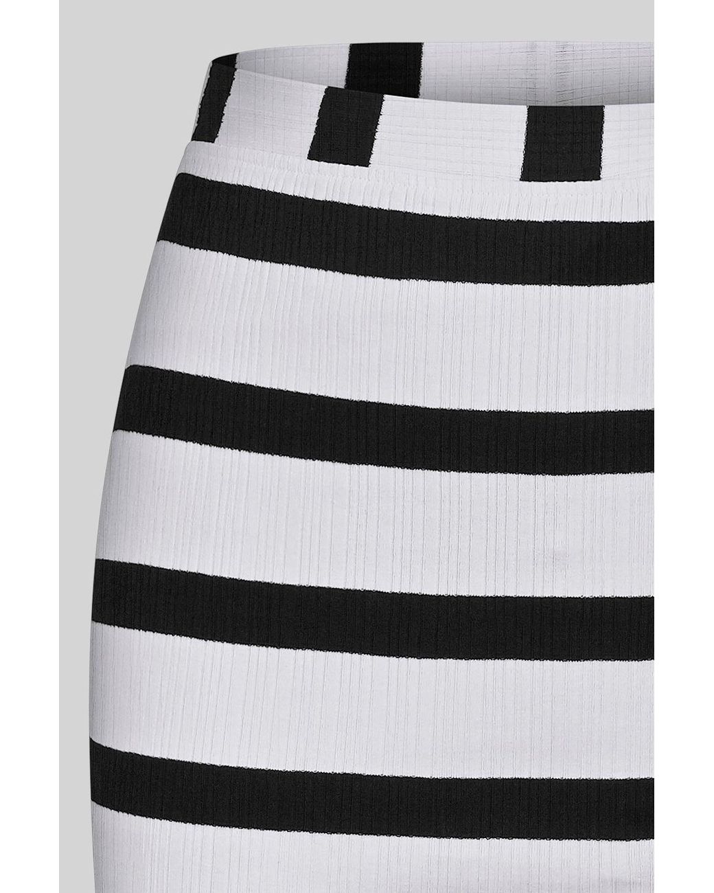 Enorsia Black Striped Jersey Midi Skirt