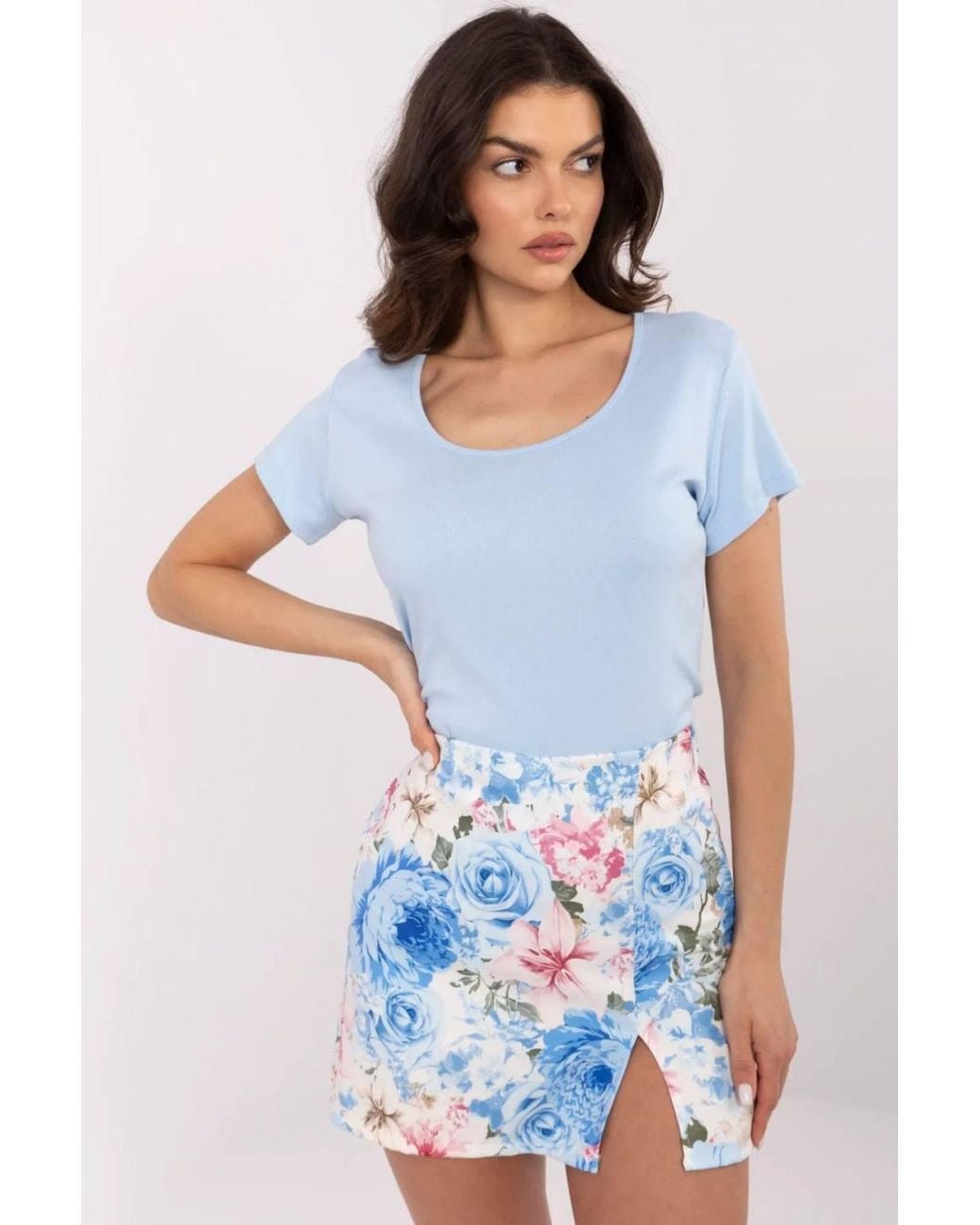 Love Lace Blue Cotton Elastane Casual Round Neck T-Shirt