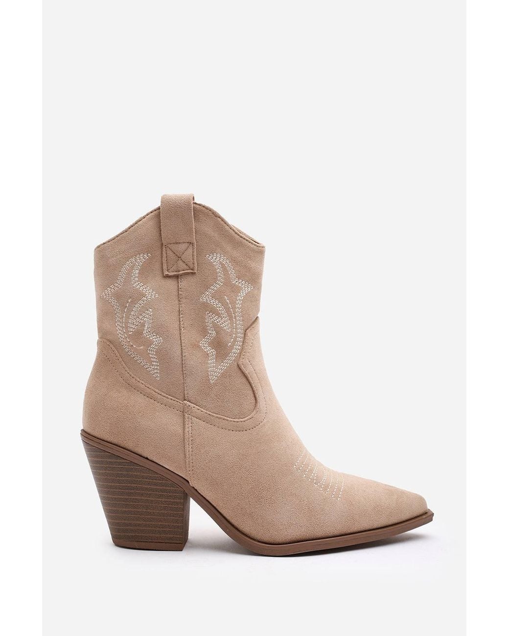 Where's That From Brown 'Frissa' Pointed Toe Block Heel Embroidery Design Ankle Boots