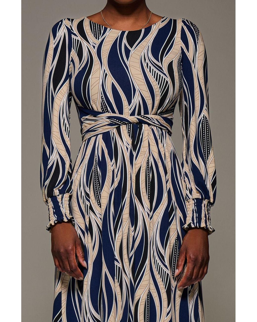 Jolie Moi Gray Jersey Belted Long Sleeve Maxi Dress