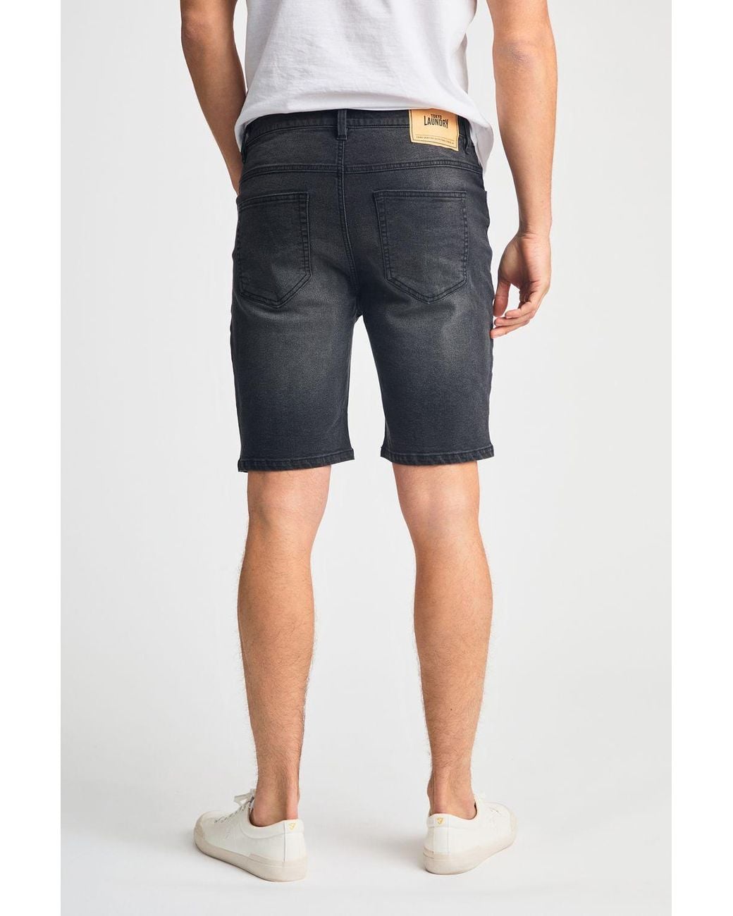 Tokyo Laundry Blue Cotton Blend Regular-Fit Denim Shorts for men