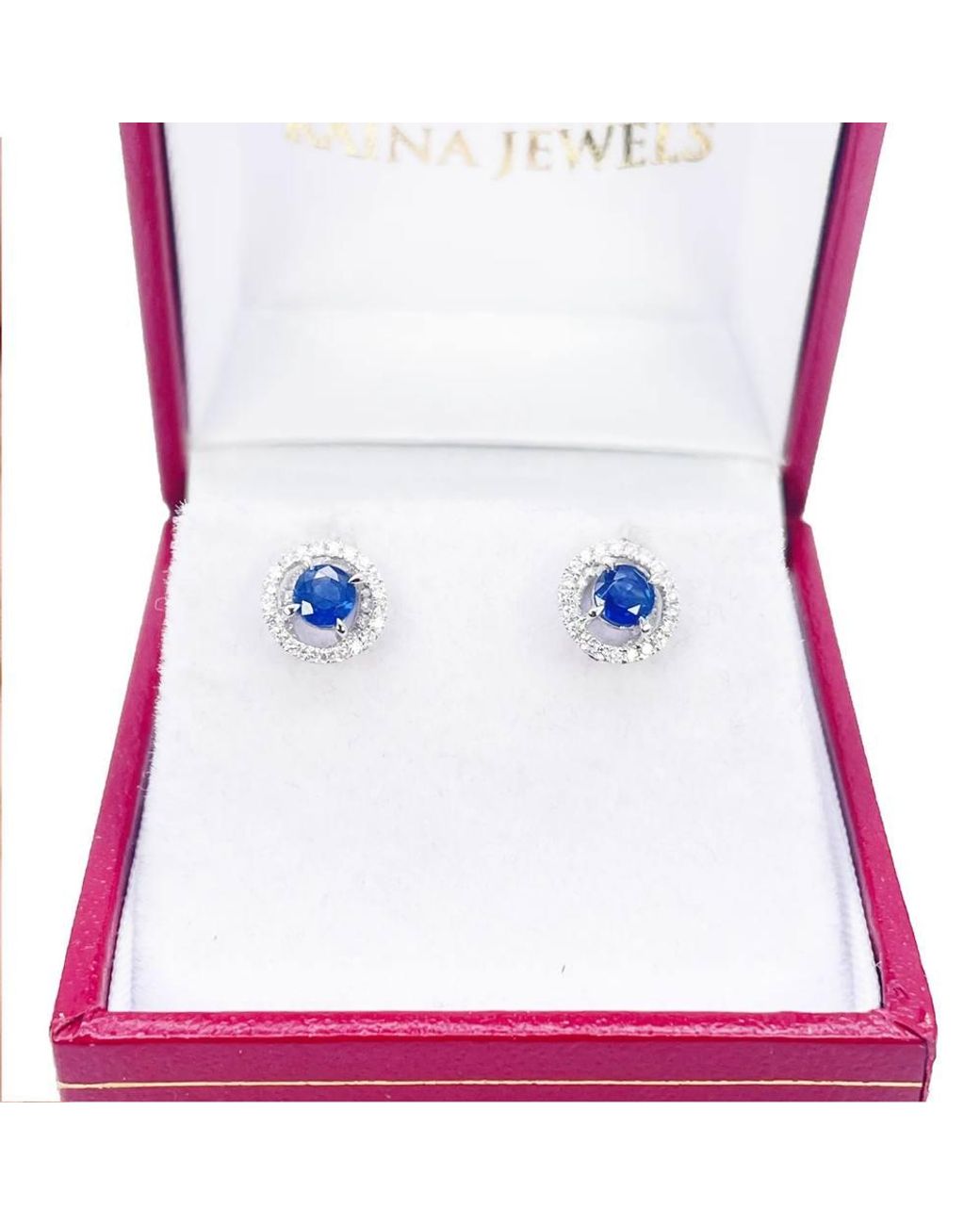 Raina Jewels Blue 18Ct Natural Sapphire Diamond Round Stud Earrings 0.60Ct