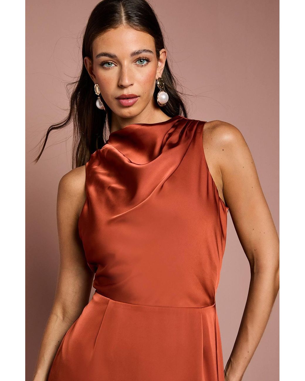Coast Multicolor Cowl Neck Sleeveless Satin Midi Dress